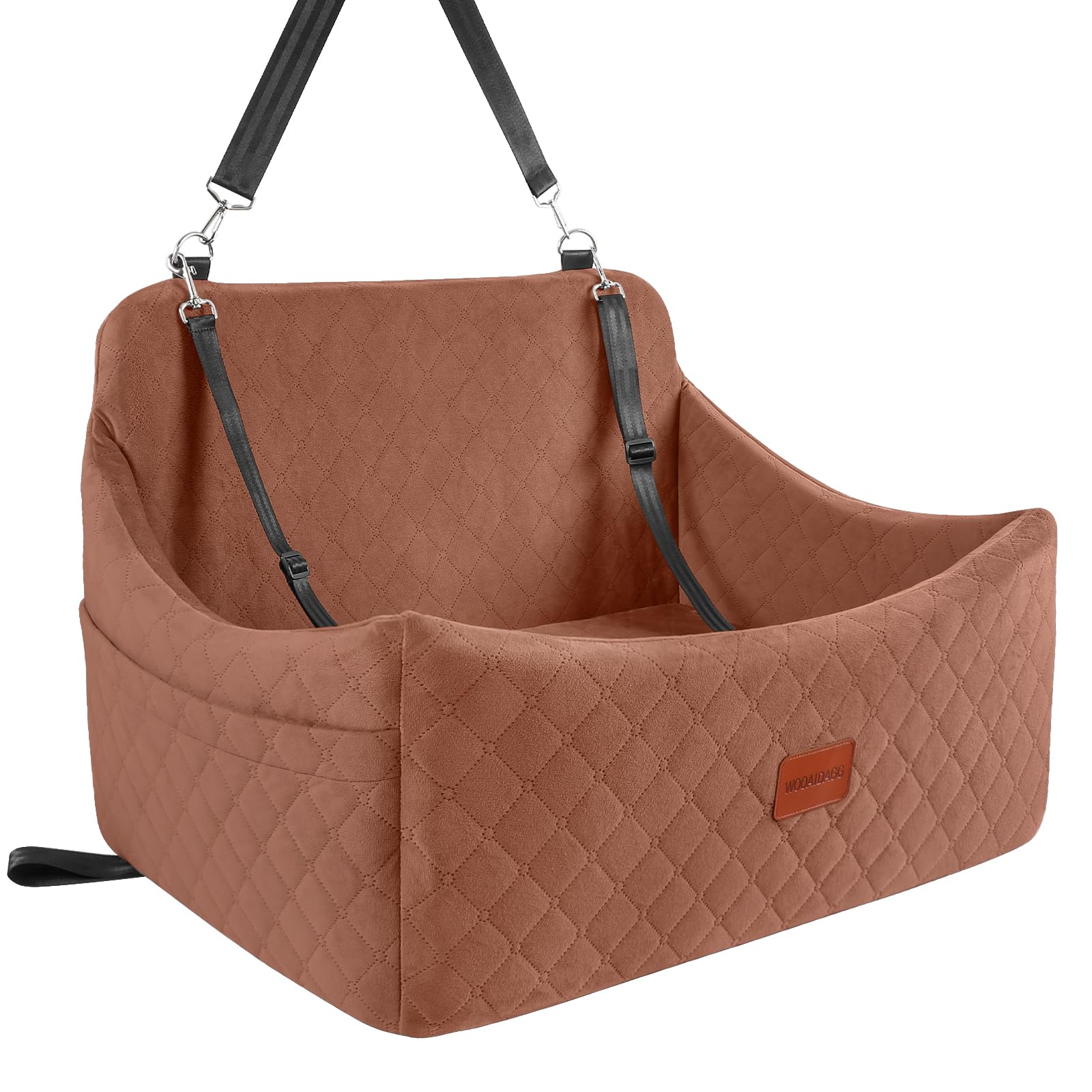 Wooaidagg Dog Car Seat for Medium & Large Dogs Up to 55lbs, Memory Foam Cushion, Washable Cover, Safety Straps & Non-Slip Base (