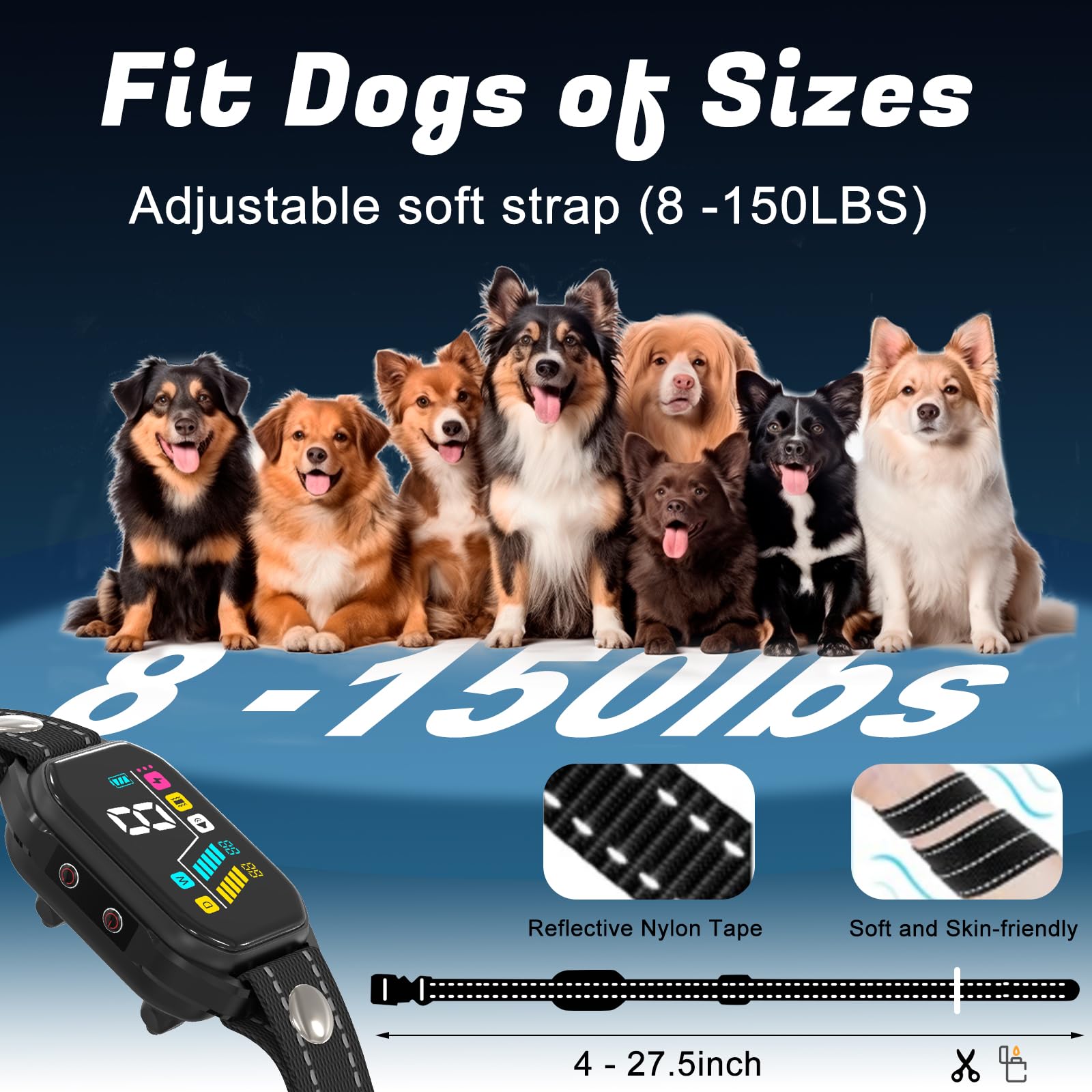 2Pcs Dog Bark Collar For Large Medium Small Dogs 8-150Lbs, Rechargeable Smart Bark Collar, Auto Barking Anti Bark Training Colla