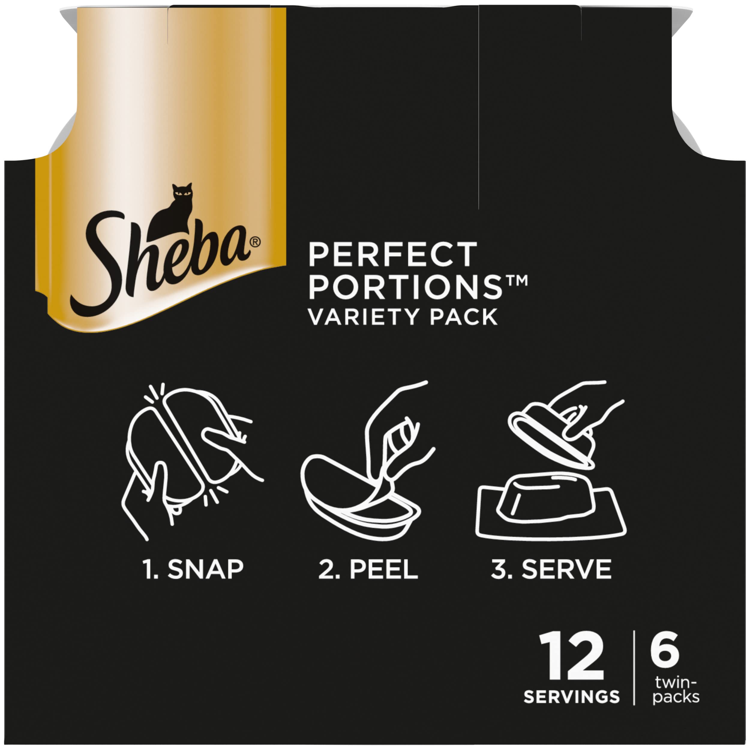 Sheba Perfect Portions Wet Cat Food Pate Savory Chicken Entree and with Sustainable Salmon Variety Pack, 2.6 oz., Twin-Pack Tray