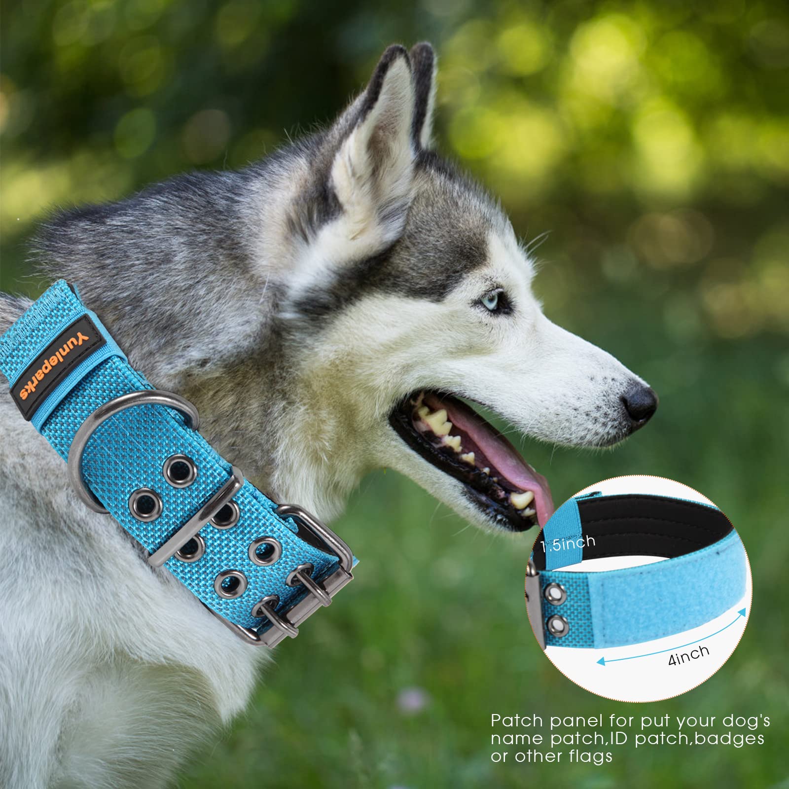 Yunleparks Tactical Collar For Medium Large Dogs, Heavy Duty Metal Buckle, Soft Neoprene Padded, Nylon Wide(X-Large, Blue)