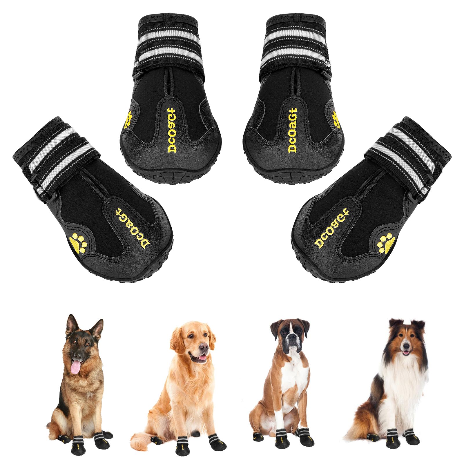 Dcoagt Dog Shoes For Large Dogs, Waterproof Anti-Slip Dog Boots & Paw Protectors For Summer Hot Pavement Winter Snow, Breathable