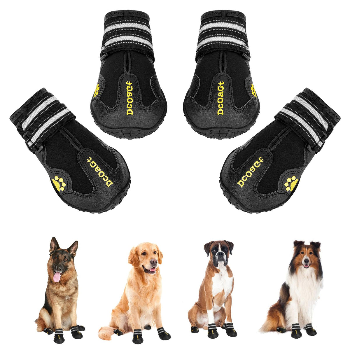 Dcoagt Dog Shoes For Large Dogs, Waterproof Anti-Slip Dog Boots & Paw Protectors For Summer Hot Pavement Winter Snow, Breathable