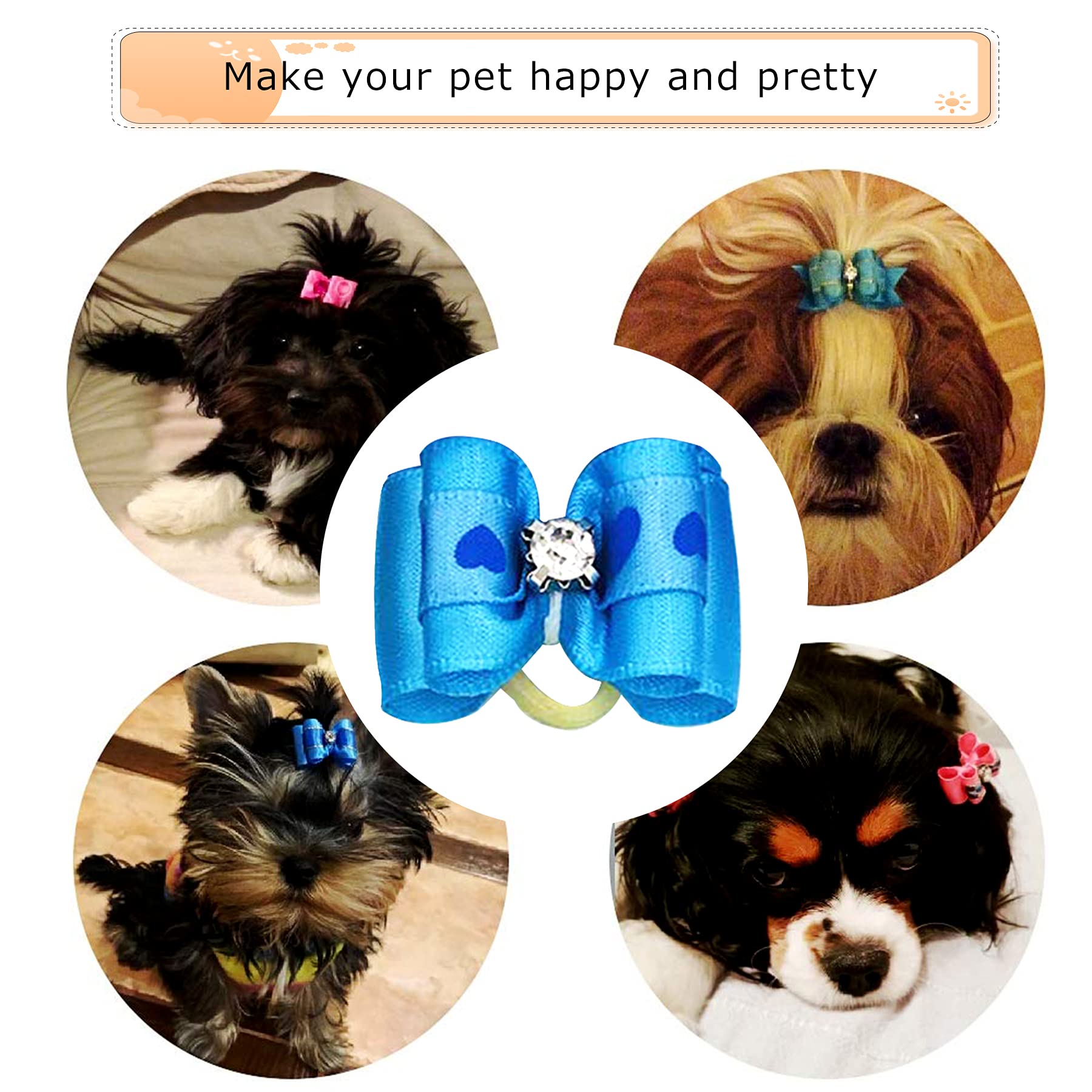 Jpgdn 50Pcs /25Pair Small Dog Hair Bows With Rubber Bands And Rhinestones Puppy Grooming Bows Doggies Cat Topknot Bowknot Pet Hair Accessories Color Random