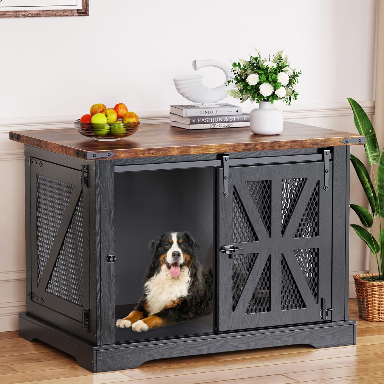 VOPEAK Farmhouse Large Dog Crate Furniture, Heavy Duty Dog Cage for Medium Large Dogs, XL Dog Crate Dog Kennel Indoor with Doubl