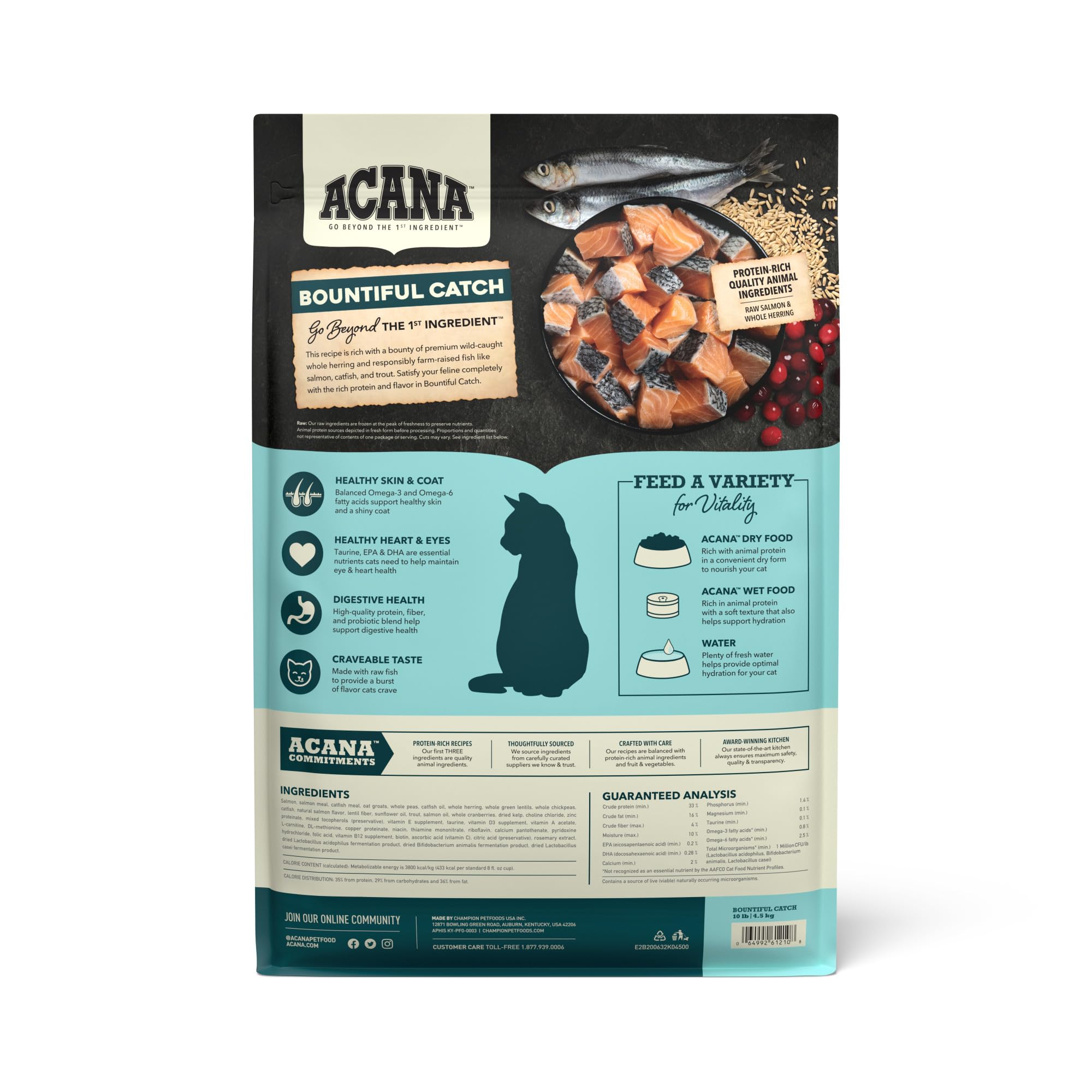 ACANA Bountiful Catch Dry Cat Food for Adult Cats, Salmon and Whole Herring Recipe, Fish Cat Food, 10lb