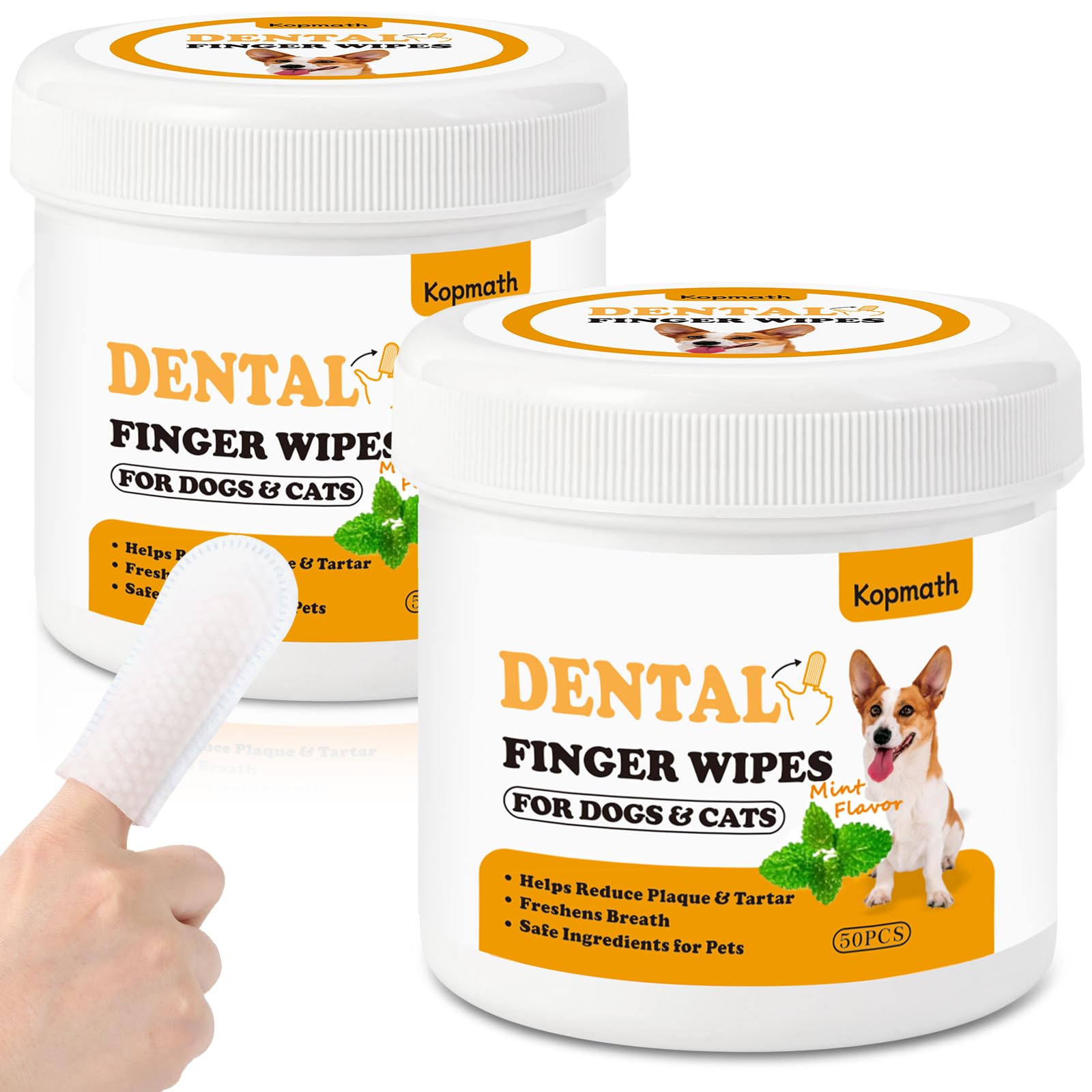 Kopmath Dental Care Finger Wipes For Dogs & Cats, Reduces Plaque & Tartar, Freshens Breath, Pre-Soaked Pet Teeth Wipes, Easy To 