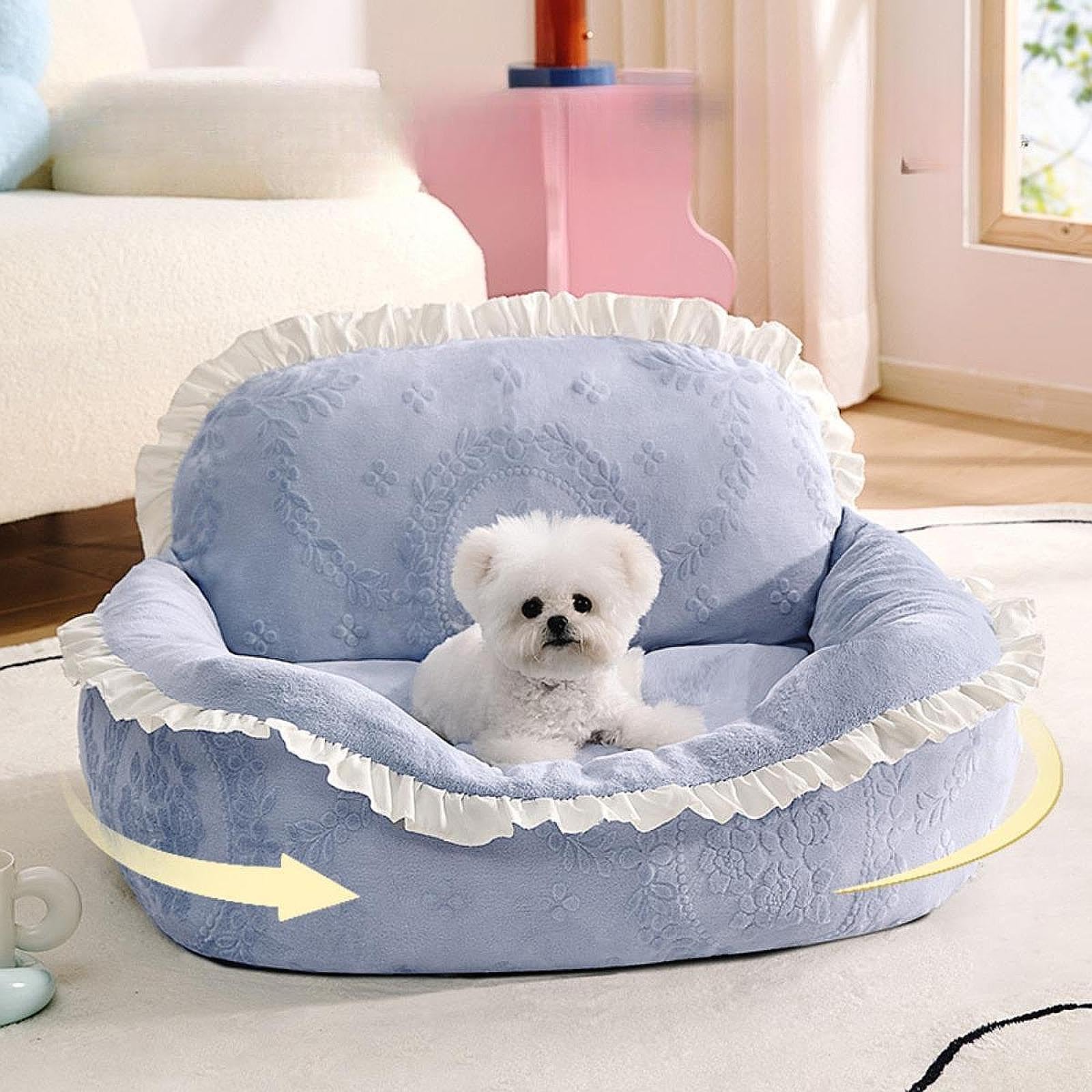 Pet Dog Bed Sofa Non Slip Sleeping Decorative Fashion Detachable Warm Kennel Gray Blue