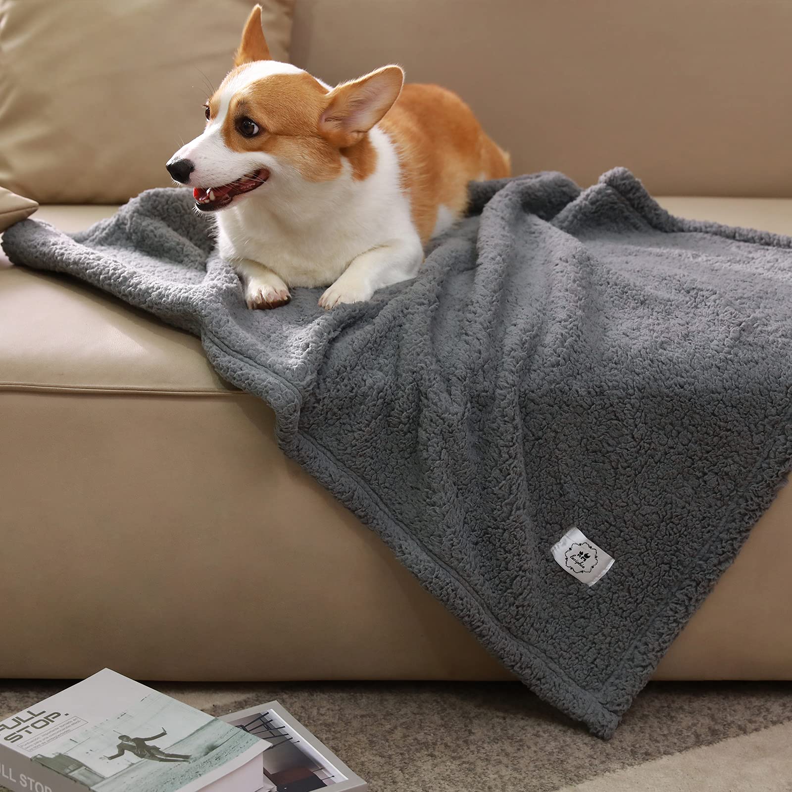 Premium Fleece Dog Blanket Soft Pet Sherpa Calming Blankets Throw For Dog Puppy Cat, Grey Medium (31X41)