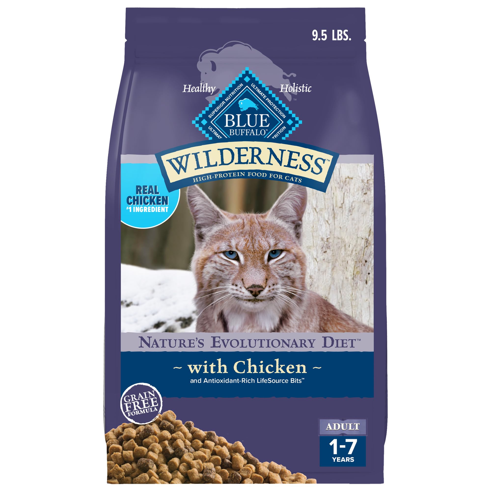 Blue Buffalo Wilderness Natures Evolutionary Diet High-Protein, Grain-Free Natural Dry Food for Adult Cats, Chicken, 9.5-lb Bag