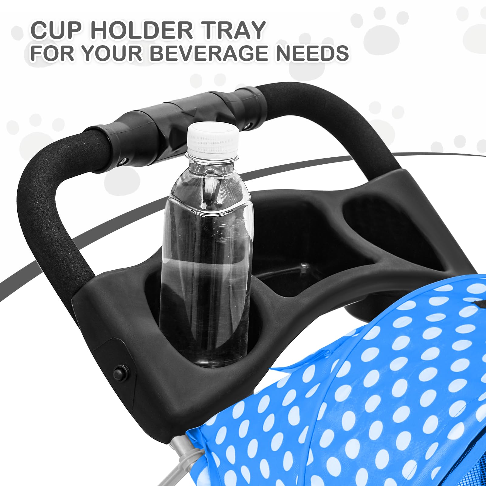 Monibloom 3 Wheels Pet Dog Cat Stroller For Small Medium Dogs Cats, Foldable Jogger Stroller W/Storage Basket And Cup Holder, Sky Blue Polka Dots