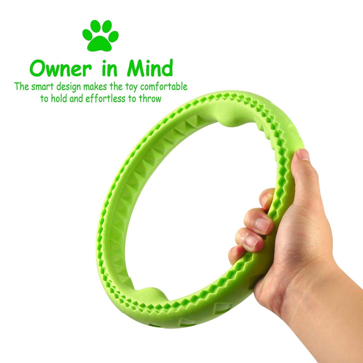 Fluffy Paws Dog Chewing Ring - Soft Rubber Teething Toy for Small/Medium Dogs - 10" Green, Model 2352562