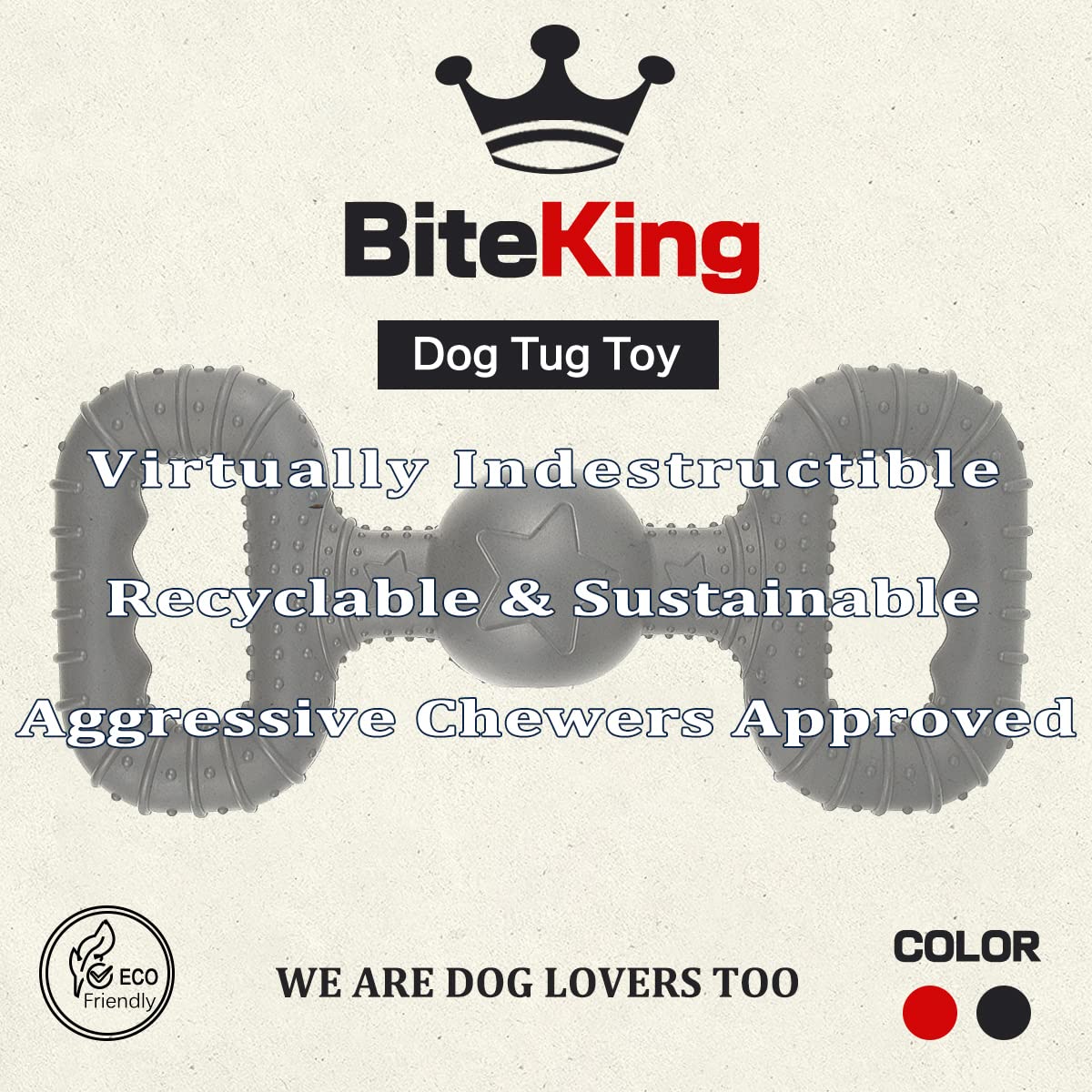 Biteking Natural Rubber Dog Toys For Large Aggressive Chewers - Tough Tug War Dog Toy For Medium Large Dogs Tooth Clean