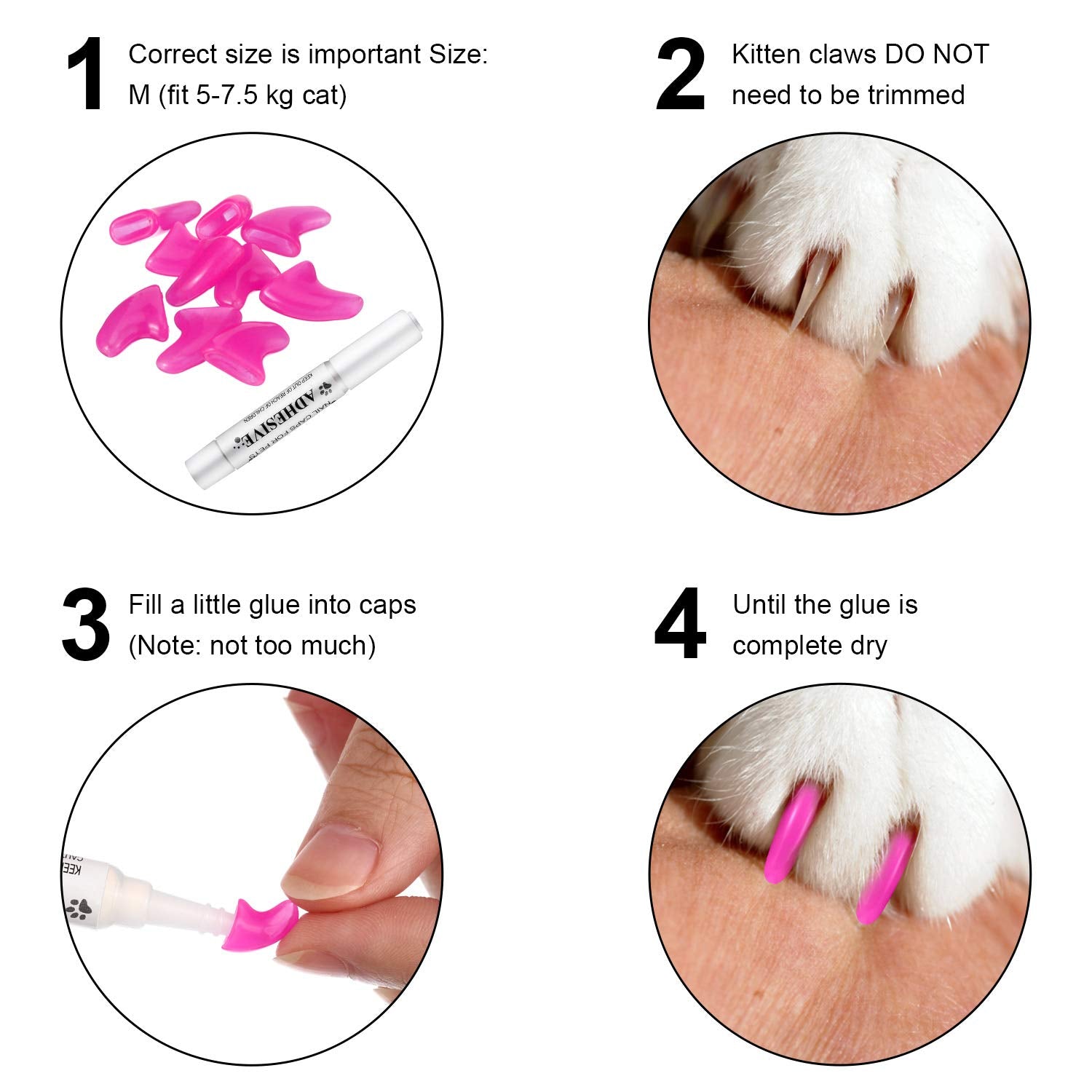 Willbond 200 Pieces 20 Color Cat Claw Caps With 10 Pcs Adhesive Glues And 10 Pcs Applicators Cat Claw Covers Cat Nail Tips With Instruction For Pets Cats