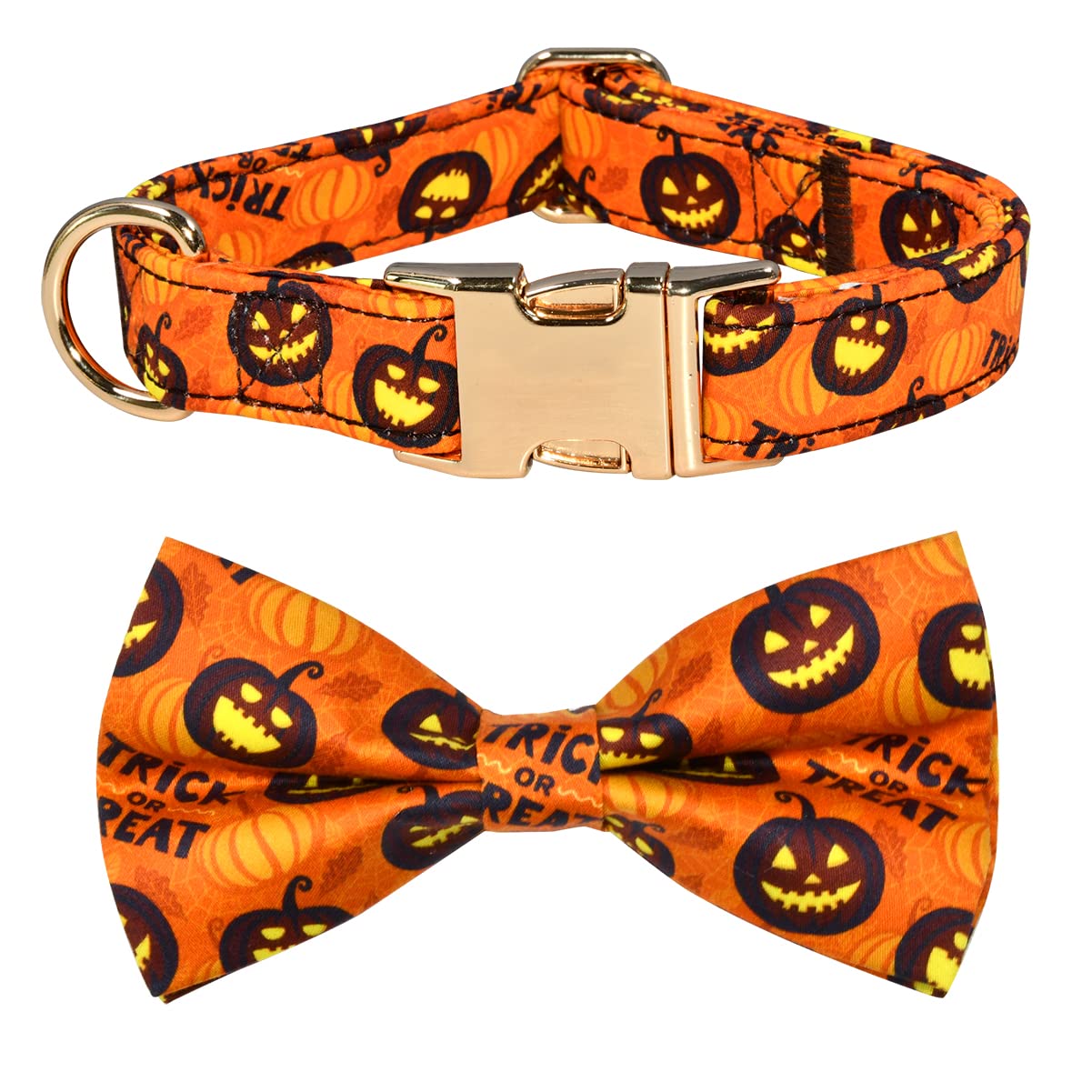Nesttimes Halloween Haunted Pumpkins Dog Bow Tie Collar,Detachable Bowtie, Adjustable Collar For Small Medium Large Dogs ., M (12 --19'')