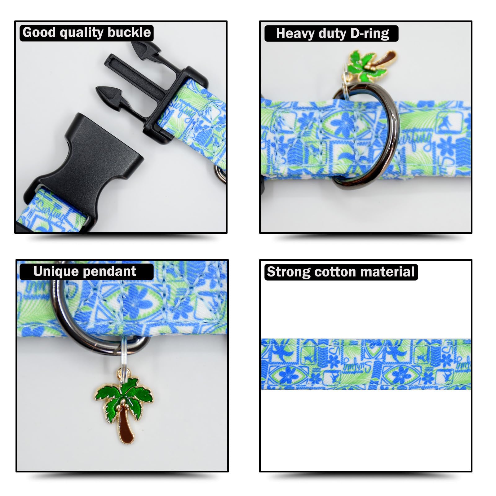 Flower Patterns Dog Collar With Accessories, Soft Cotton Dog Collars For Small Medium Large Female And Male Dogs(Palms Tree M)