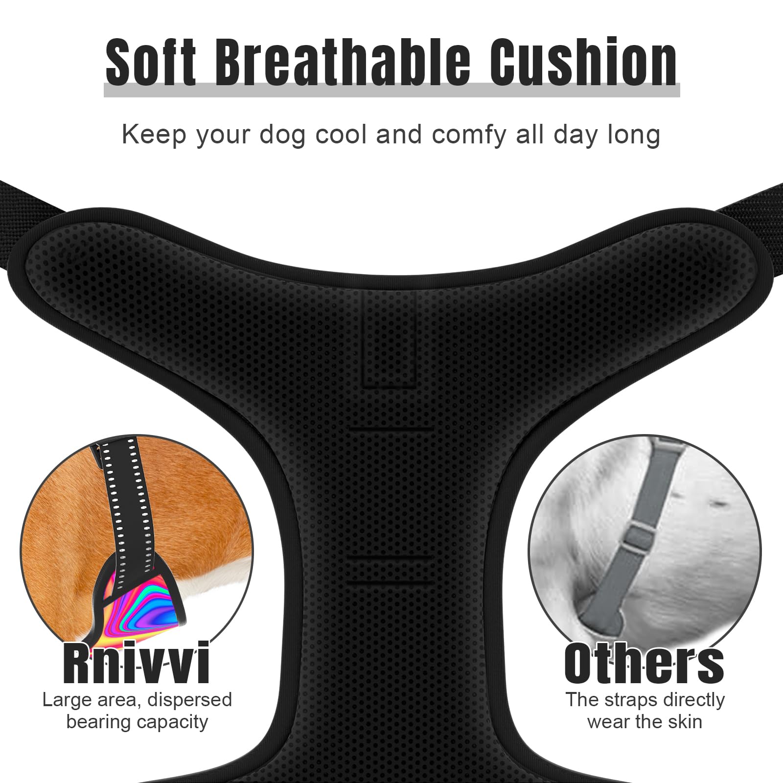 Rnivvi No Pull Dog Harness, Cute Reflective Large Sized Puppy Harness, Adjustable Soft Padded Vest for Large Dogs, Heavy Duty Pe