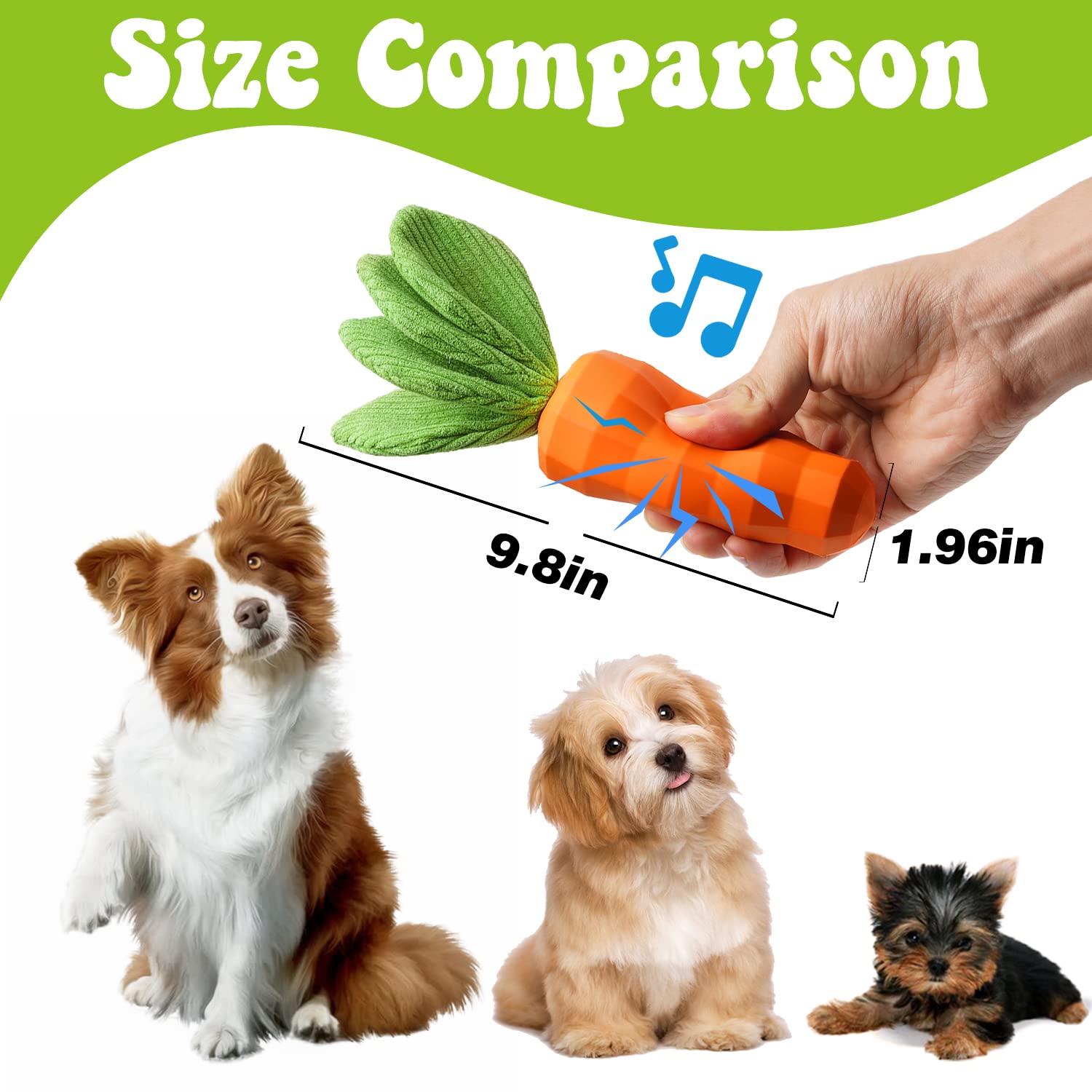 Dog Squeaky Chew Toys for Aggressive Chewers, Rubber Carrot Dog Toys for Training and Cleaning, Durable Interactive Tough Dog To