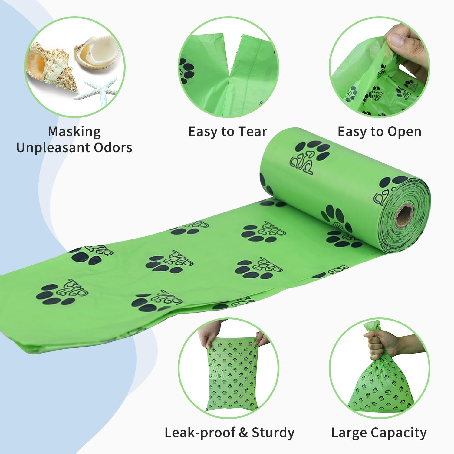 MYGODPET Dog Poop Bags 300 Count Biodegradable Leak Proof Ocean Scented Green
