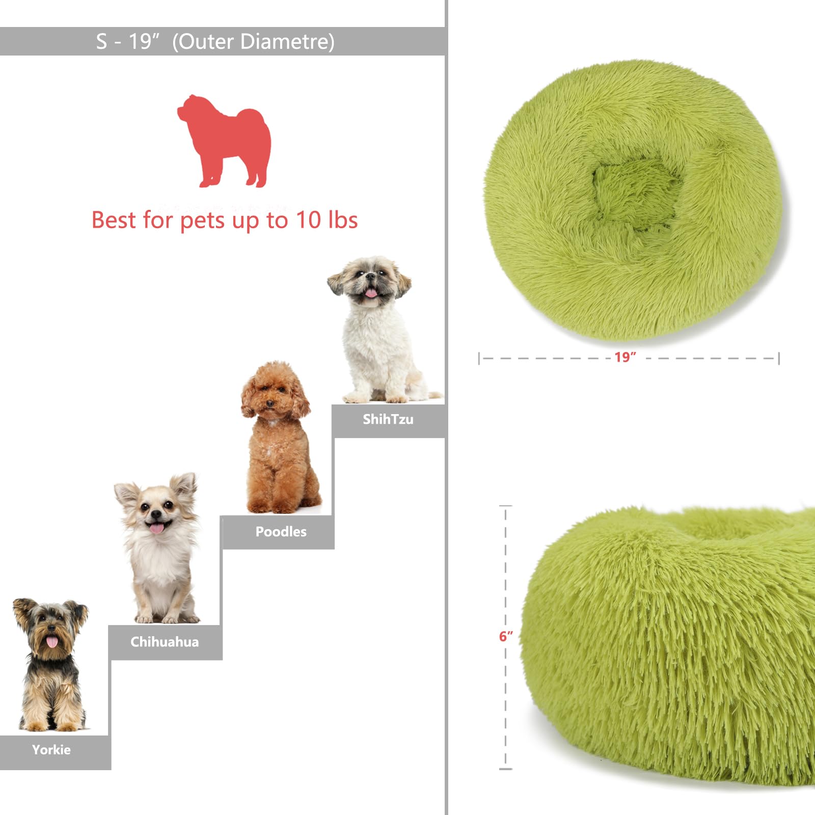 Nononfish Small Dog Bed Calming Dogs Bed For Small Dogs Anti-Anxiety Puppy Bed Machine Washable Fluffy Luxury Anti-Slip Waterproof Mute Base Warming Cozy Soft Pet Round Bed, Grass Green
