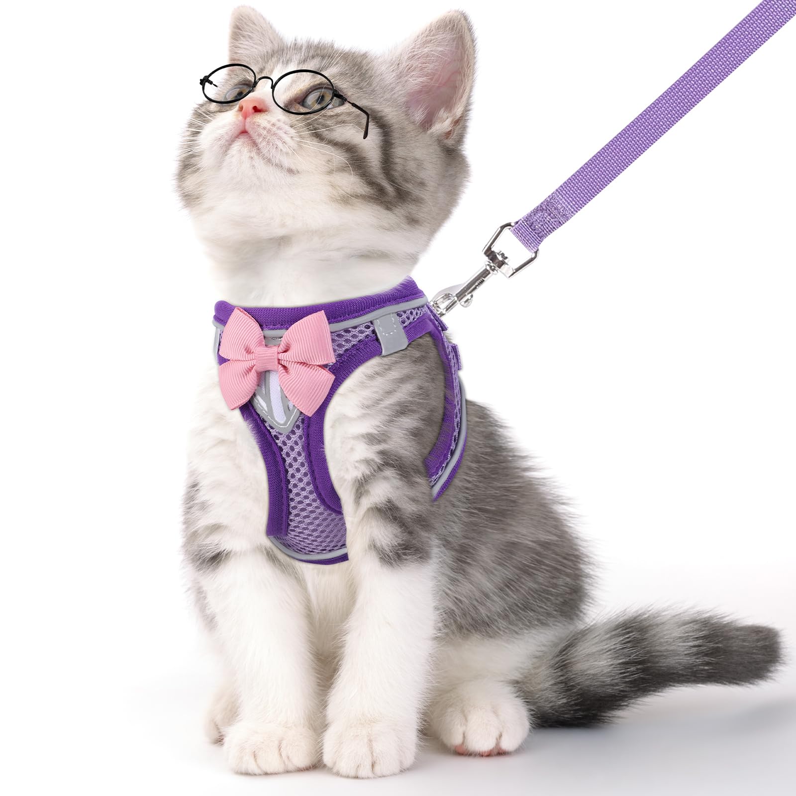 Cat Harness And Leash Set For Walking Escape Proof, Adjustable Kitten Harness Breathable Mesh With Reflective Strips Harness For