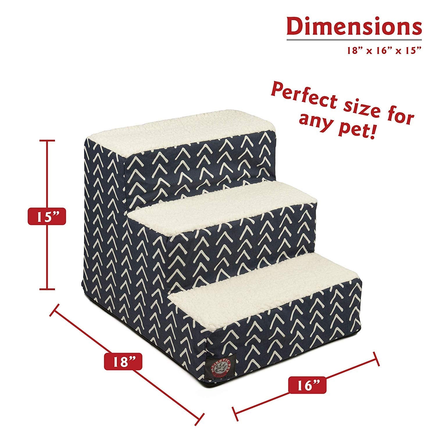 Majestic Pet 3 Step Portable Dog Stairs for Small Dogs to Get on Bed Supports 250 lbs or Less - Dog Steps for High Bed with Mach