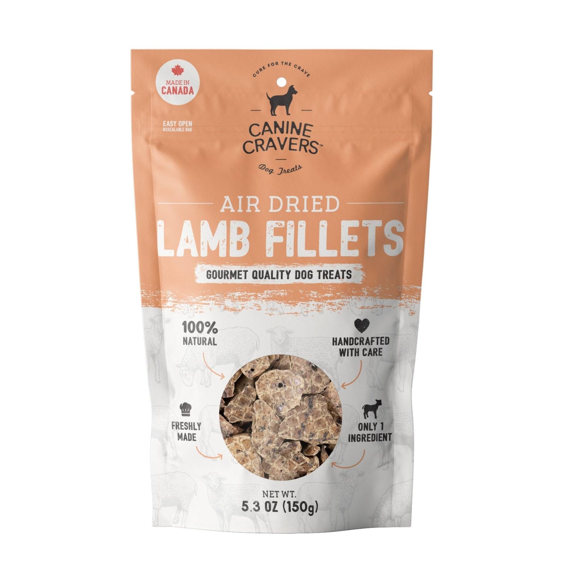 Canine Cravers Single Ingredient Dog Treats - Premium Lamb Fillets - Human Grade Air Dried Hypoallergenic Pet Food - Grain, Glut