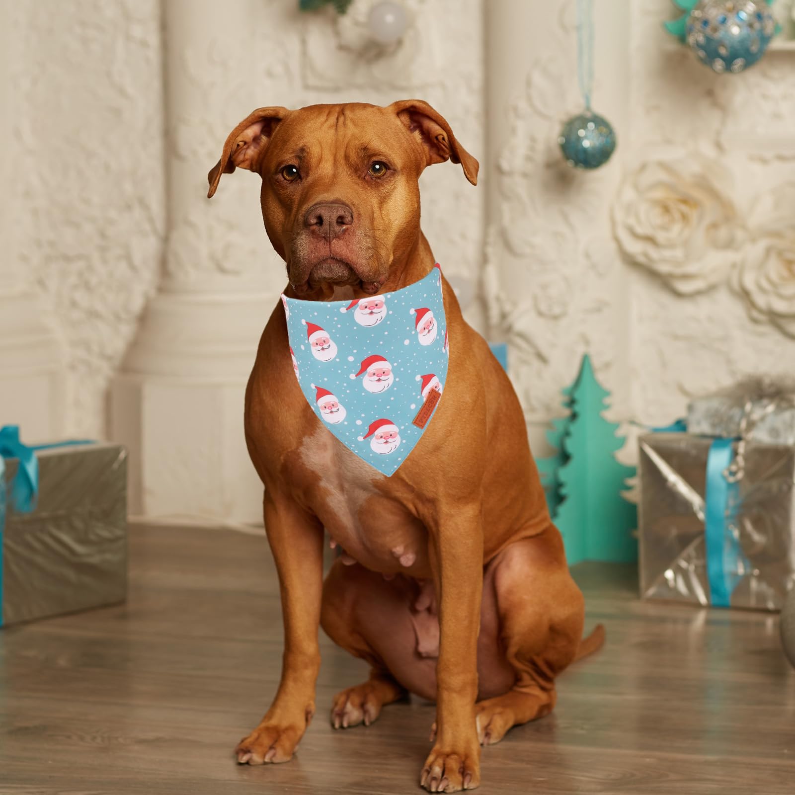 Ptdecor Christmas Dog Bandana, Xmas Light Bulb Santa Reversible Holiday Dog Scarf, Triangle Christmas Bandanas For Medium Large