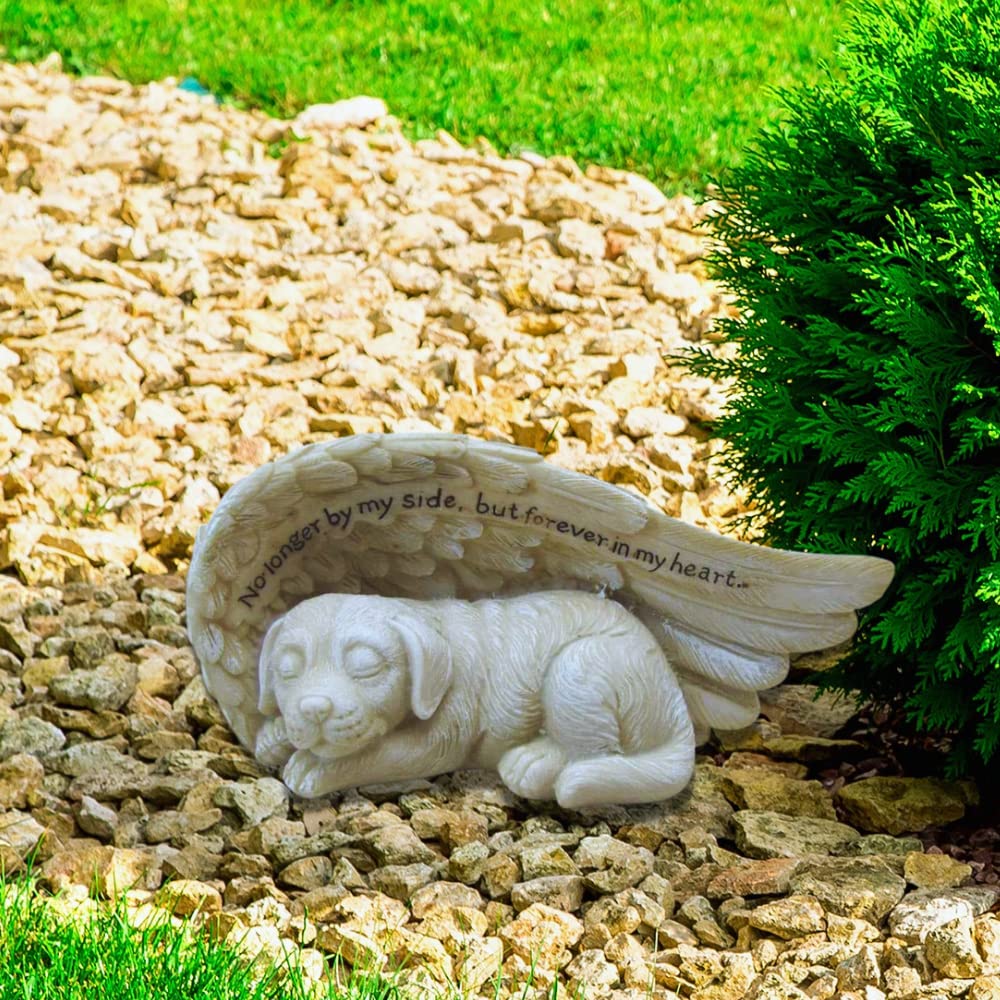 Comfy Hour Loving Memory Collection 4' Dog Peacefully Sleeping In Angel Wing Figurine Pet Statue - In Memory Of My Best Friend Bereavement (No Longer By My Side But Forever In My Heart), Polyresin