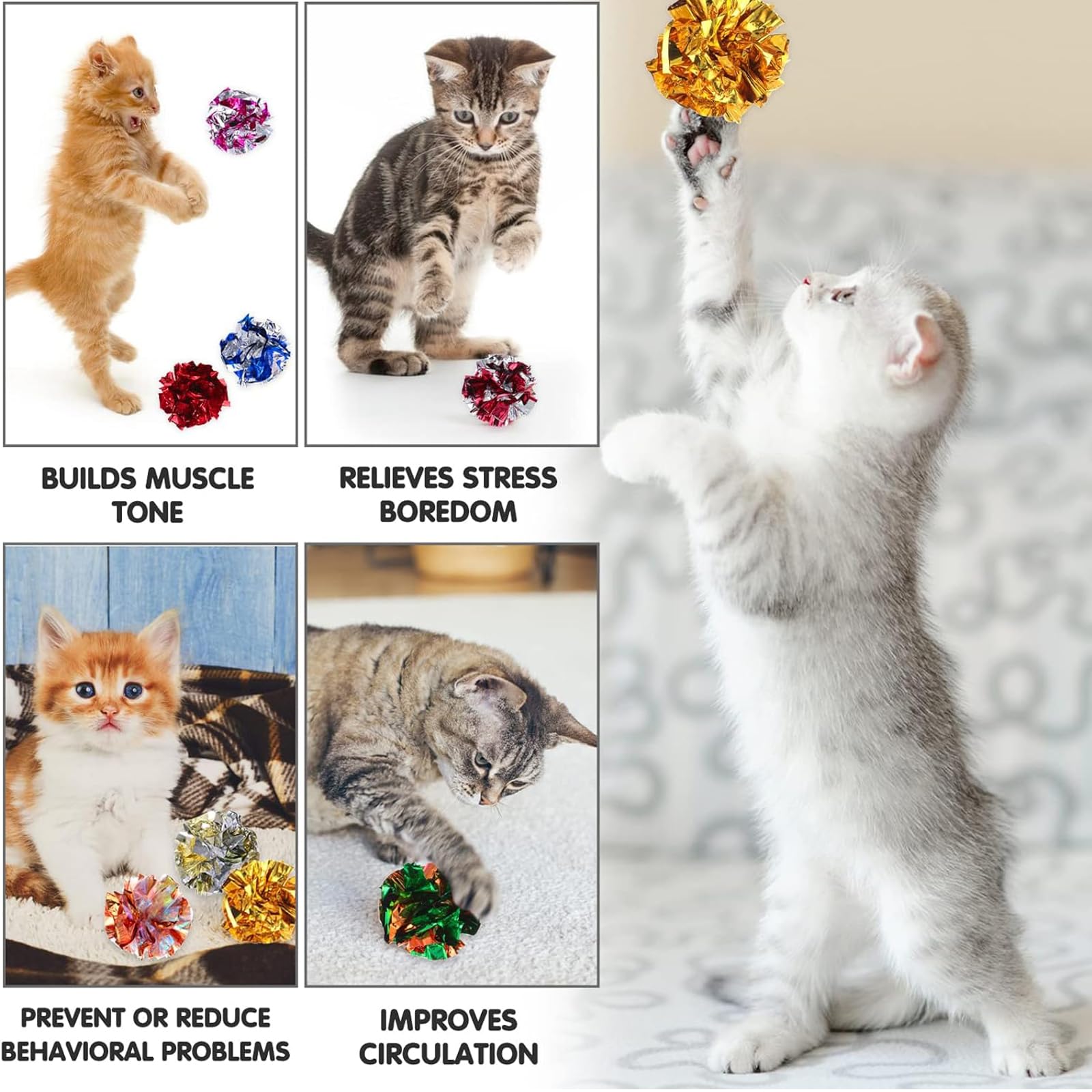 Yoogeer 20Pcs Large Cat Crinkle Ball Toys, Colorful Cat Toy Balls Cat Play Toy Indoor Cats Interactive Kitten Play Toy Ball Toy