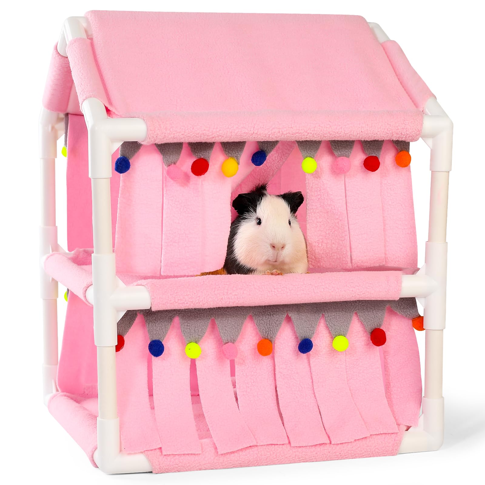 ONEJU Guinea Pig Loft Bed - Small Pet Bunk Bed, Guinea Pig Hammock with Fleece Forest Hideout, Ideal for Rabbits, Ferrets and Ch