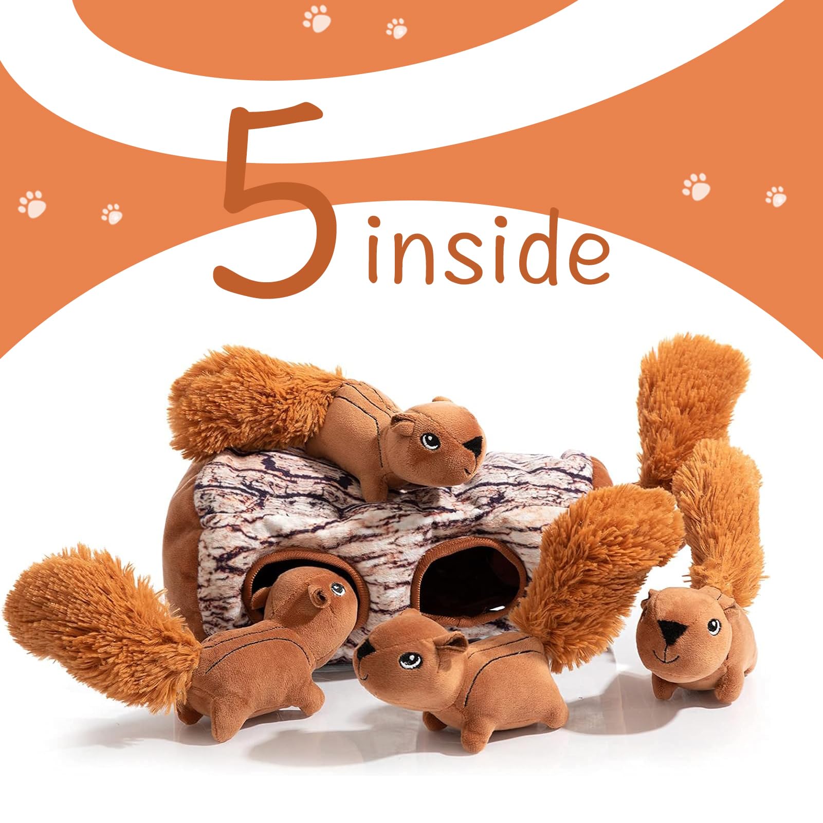 Hollypet Hide And Seek Squeaky Dog Toy, Designed Interactive Puzzle Plush Stuffed Puppy Toy, Squirrel