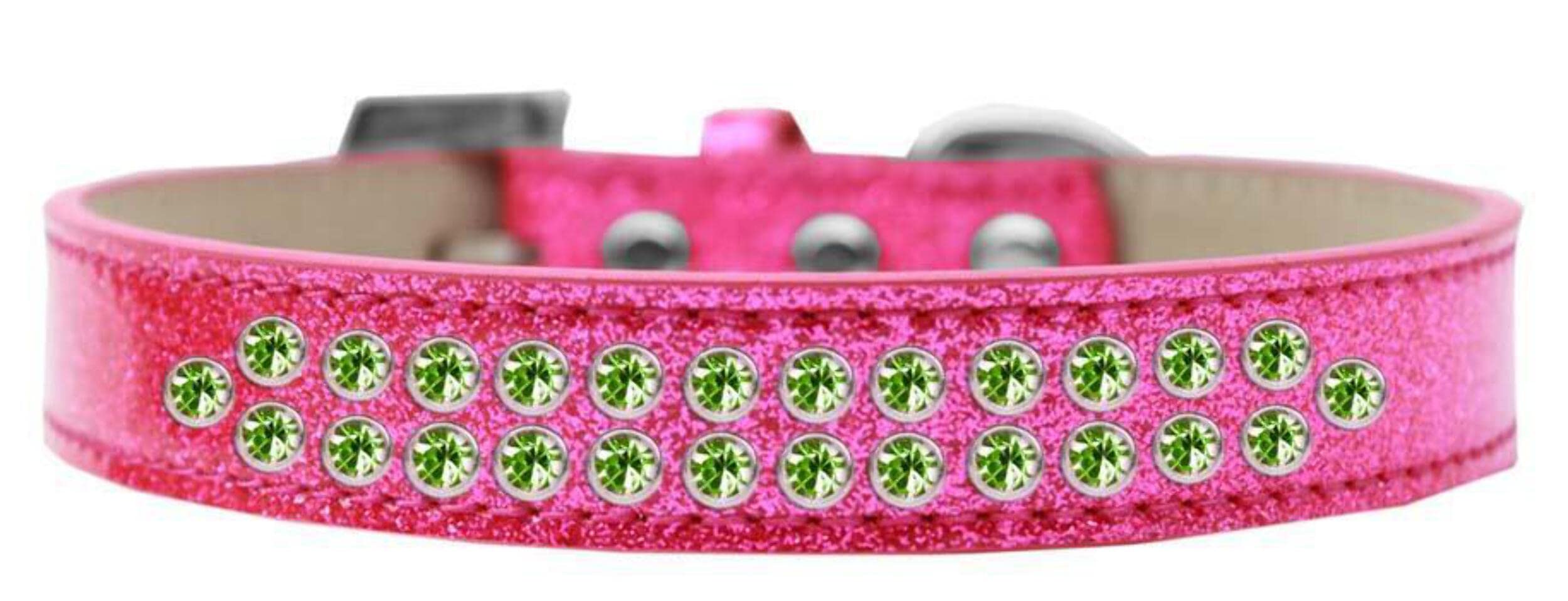 Mirage Pet Products Two Row Lime Green Crystal Black Dog Collar, Size 16