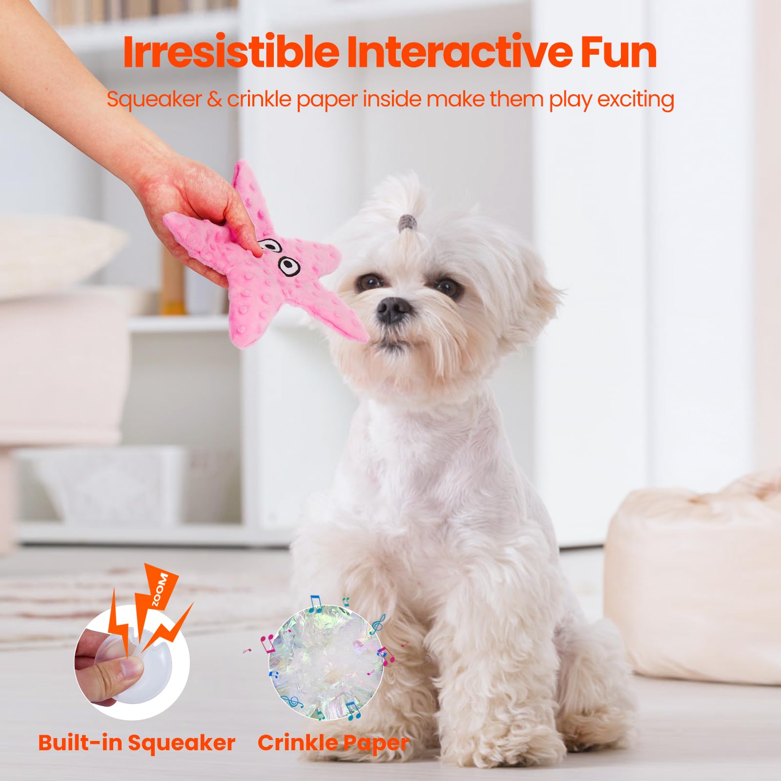 HGB Squeaky Dog Toys - Starfish No Stuffing Crinkle Plush Dog Toys for Small Medium Breeds, Puppy Toys to Keep Them Busy & Puppy