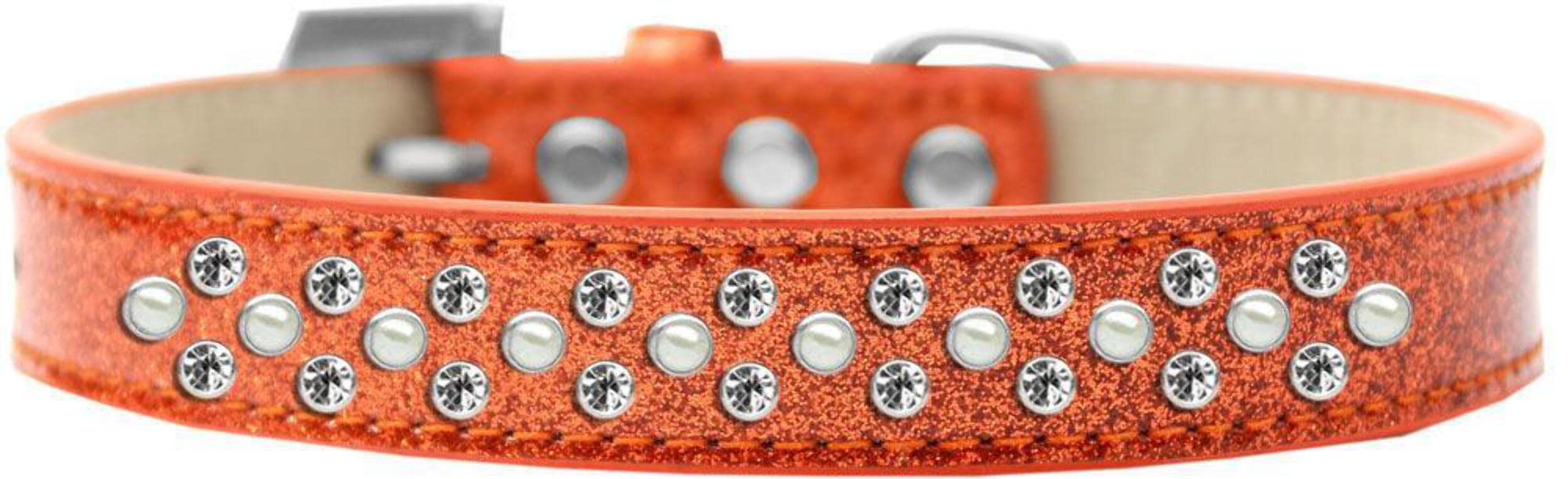 Mirage Pet Products Sprinkles Ice Cream Dog Collar with Pearl and Clear Crystals, Size 16, Orange