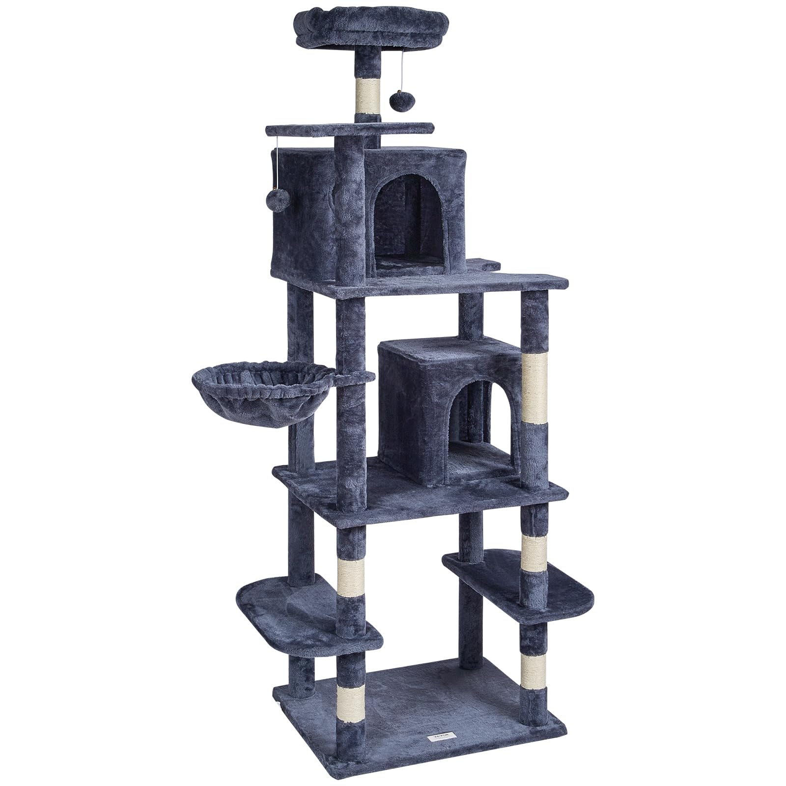VEVOR Cat Tree 68.5 Cat Tower with Cat Condos Sisal Scratching Post Dark Grey