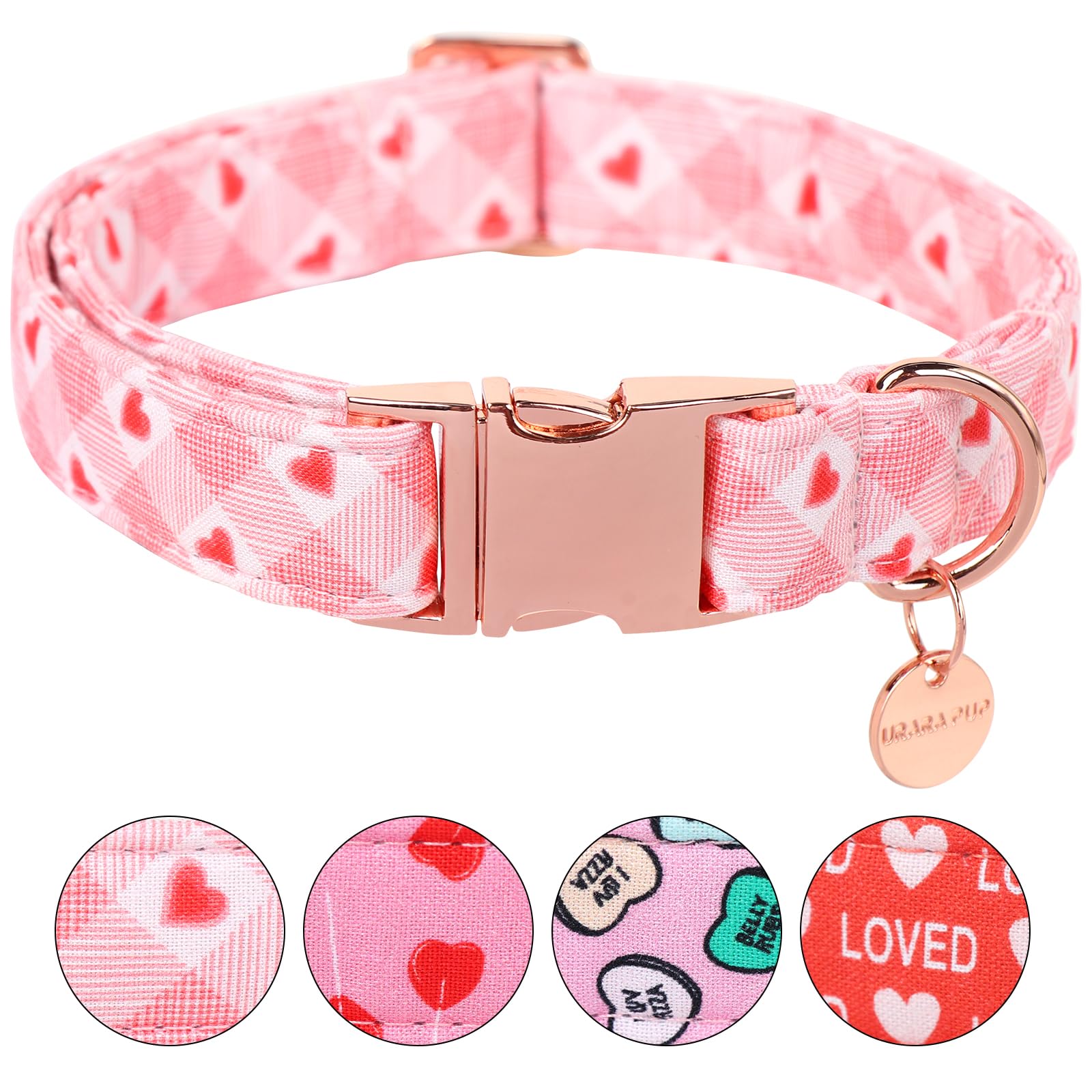Up Urara Pup Valentine'S Dog Collar,Pink Heart Dog Collar For Small Medium Large Girl Boy Dogs Or Cats, Wedding Dog Collar Match