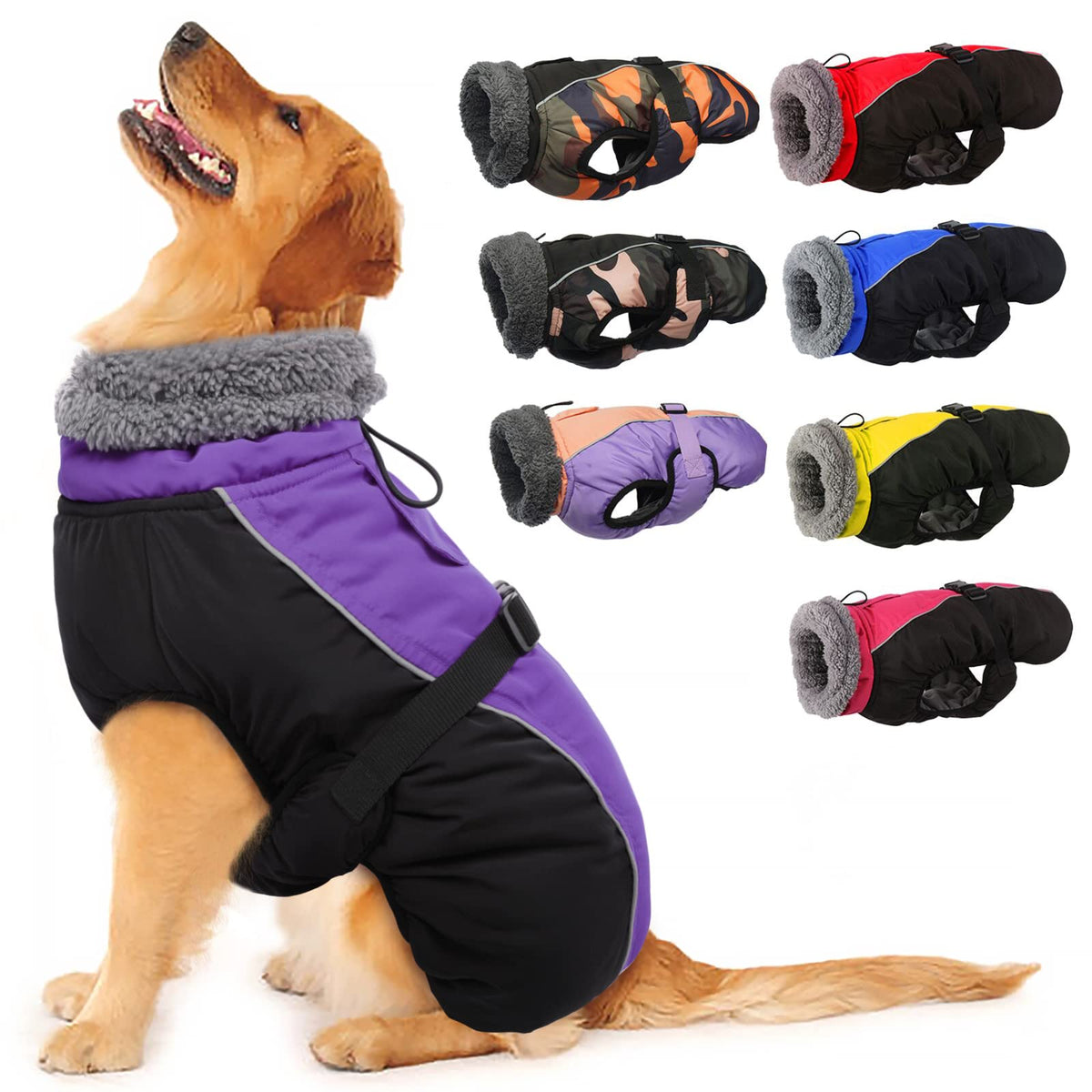 Iecoii Extra Warm Dog Coat Reflective Adjustable Dog Jacket Dog Winter Coat With Buckle Fleece Turtleneck Dog Jacket For Cold We