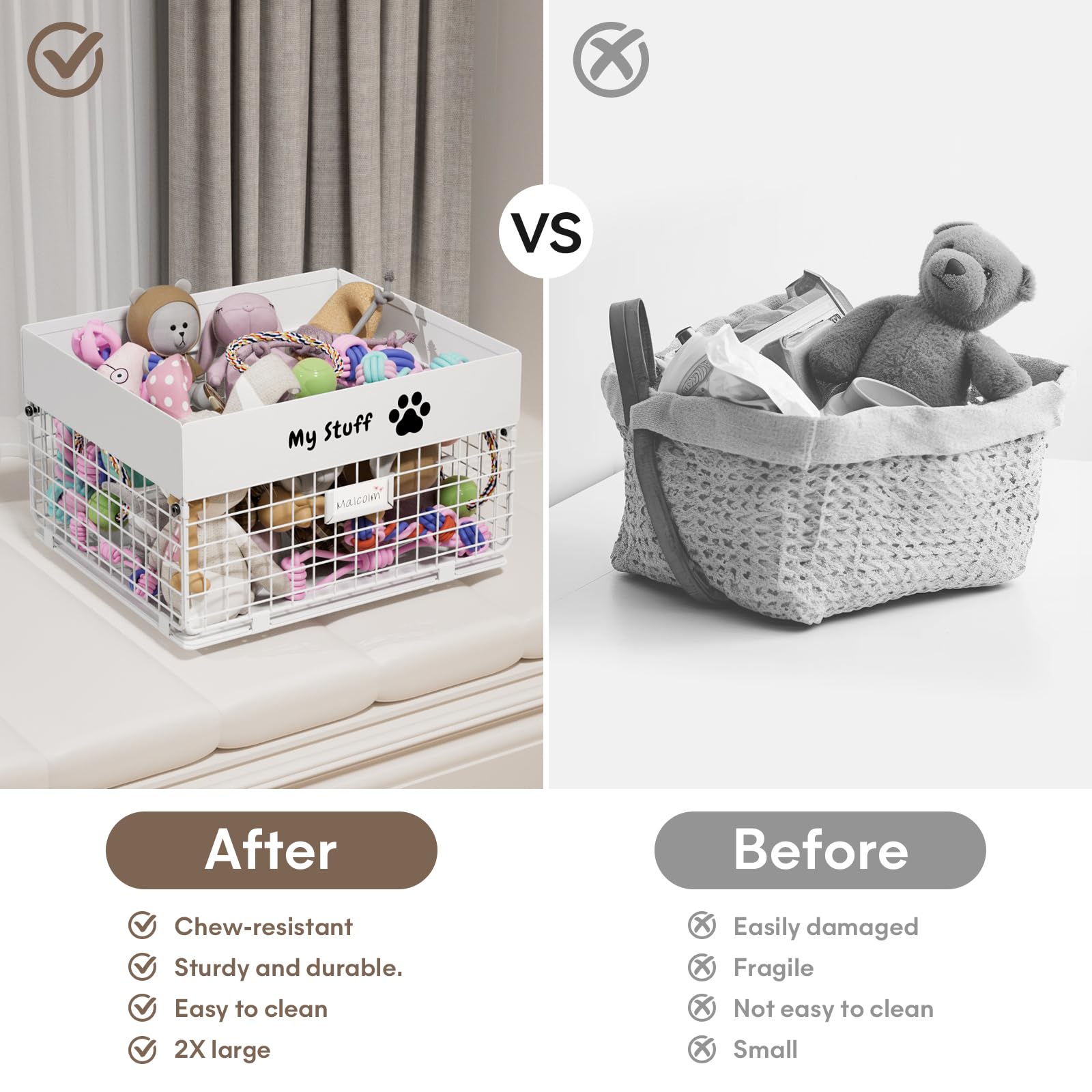 qeerable Dog Toy Box- Metal Large Dog Toy basket for Small Dog - Dog Toy Storage Bin for Pet - Personalized Large Dog Toy Basket