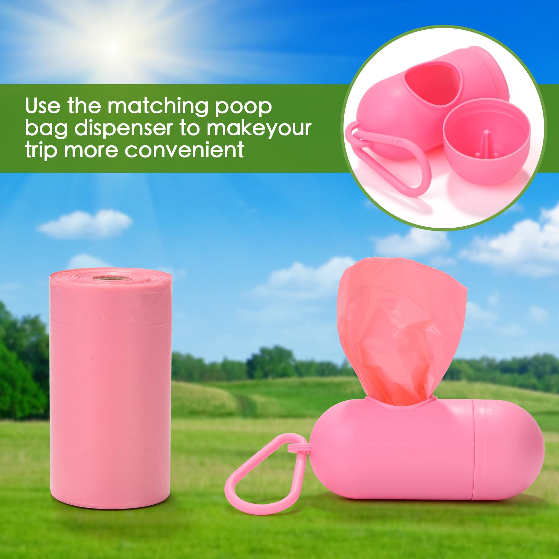 Wdfaack Biodegradable Pink Dog Poo Bags Lavender Scent With Dispenser - 300 Large Poop Bags, Extra Thicken Strong Corn Starch Bl