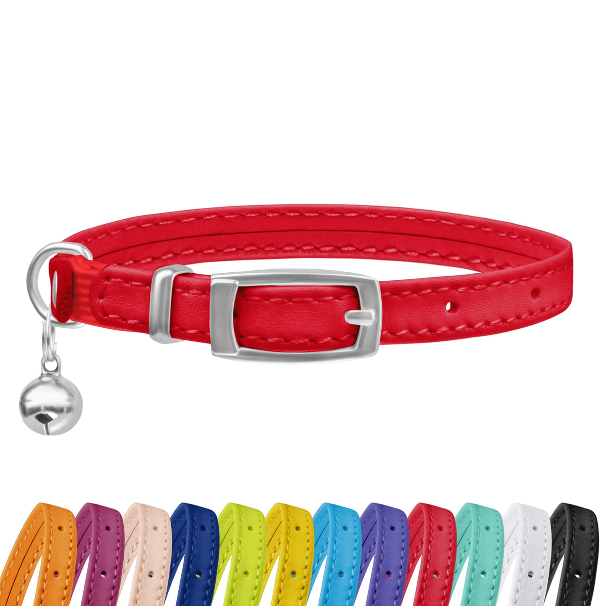 Collardirect Leather Cat Collar With Elastic Safety Strap And Bell For Boy, Girl, Kitten (Neck Fit 9''-11'', Red)