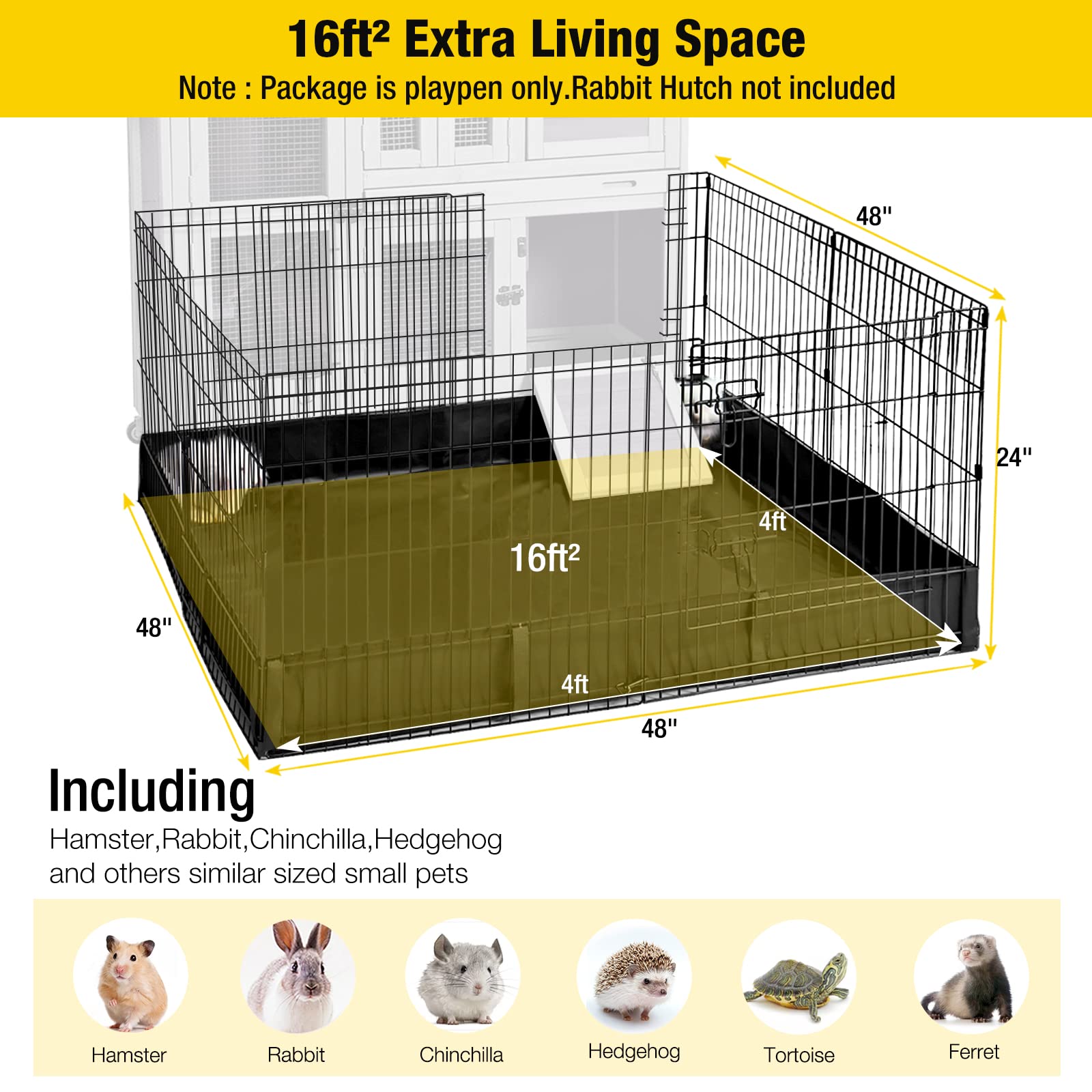 Aivituvin 47' Two Story Rabbit Hutch Bunny Cage With Wheels, Indoor Outdoor Guinea Pig Cage With 2 Deep No Leak Tray