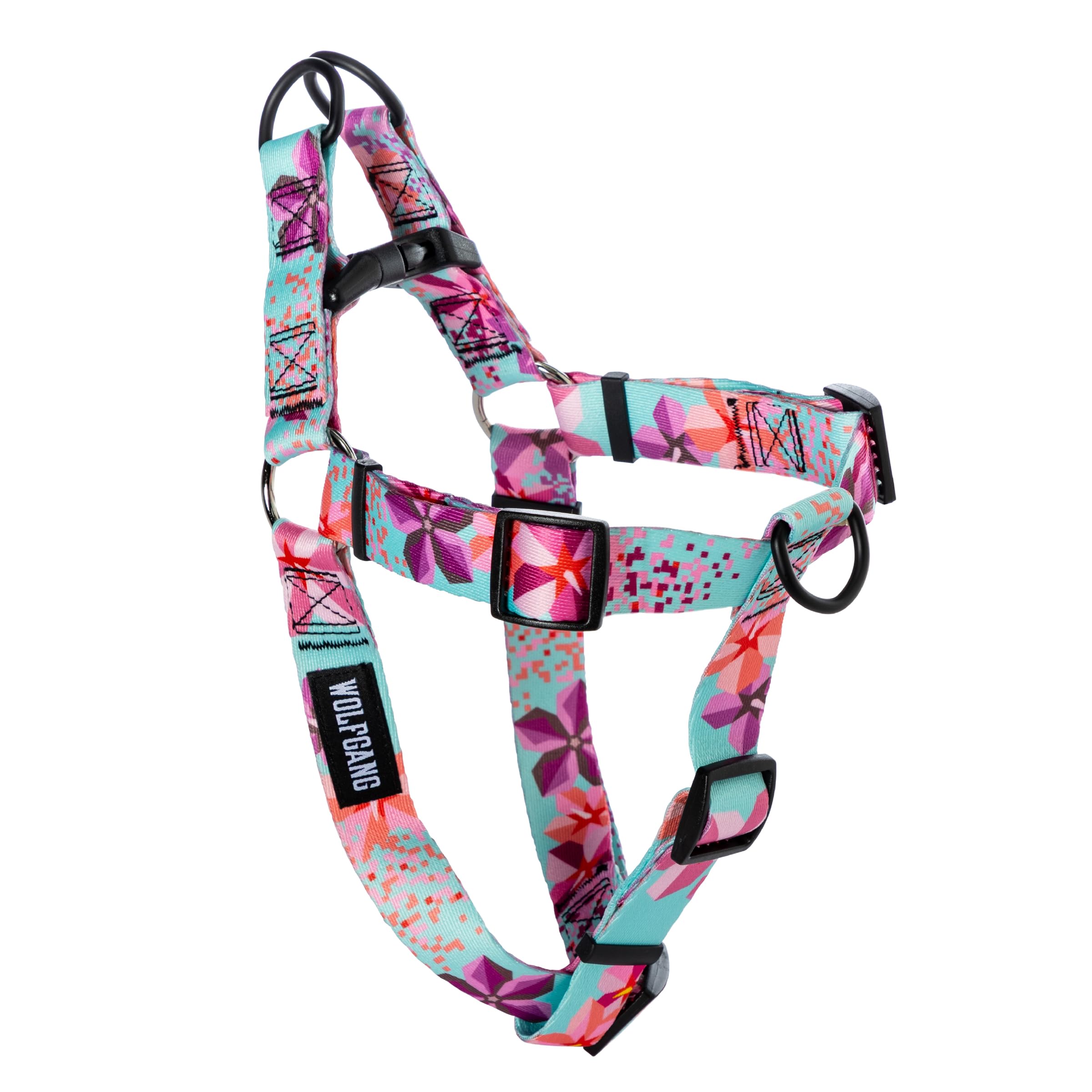 Wolfgang Heavy Duty Adjustable Dog Harness, Pull-Tested to Over 800 lbs for Walking & Training, DigiFloral Print, Medium