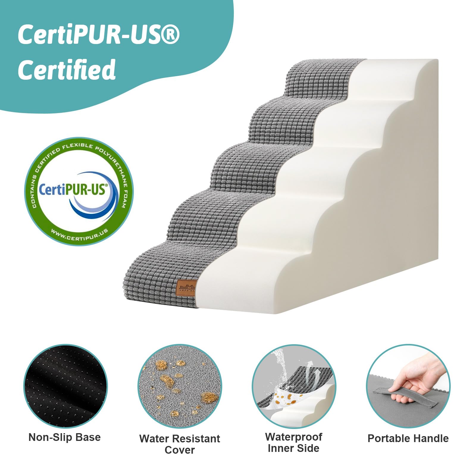 Cozy Kiss Dog Stairs For High Bed 22.6'' H, Small Dog Step For Puppy, Older Or Cat, Curved Ramp For Car, Ladder With High Densit