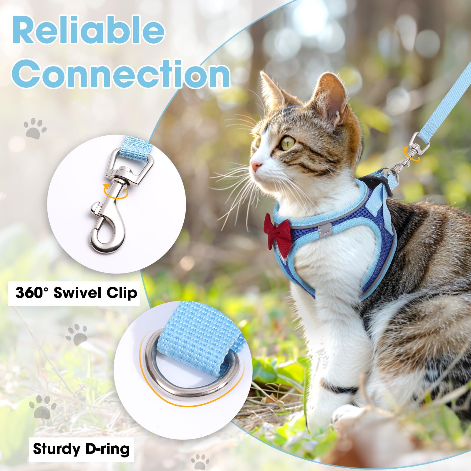 NCMAMA Cat Vest Harness and Leash Set for Walking Escape Proof, Adjustable Kitten Harness Breathable Mesh with Reflective Strips