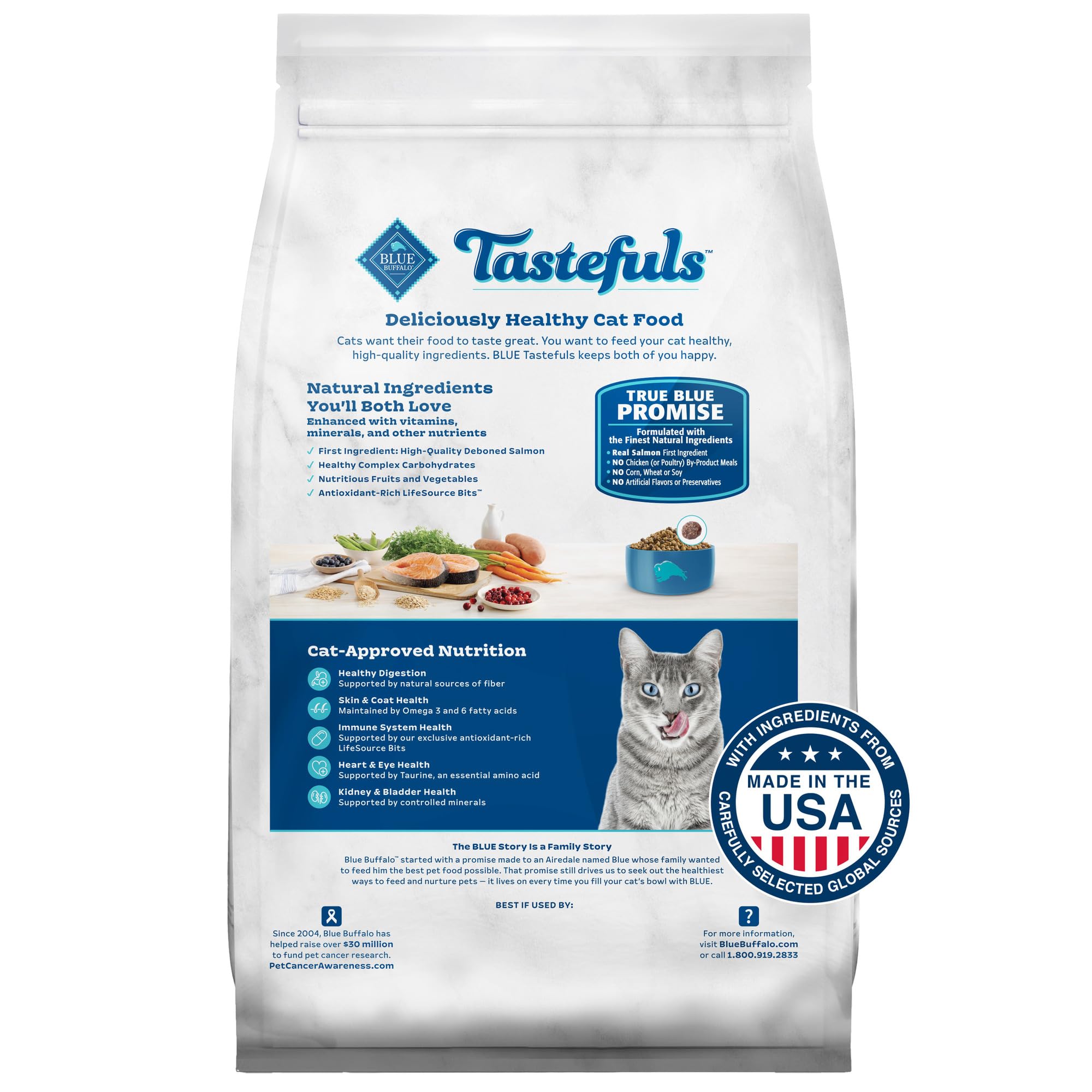 Blue Buffalo Tastefuls Natural Dry Food for Adult Indoor Cats, Salmon & Brown Rice Recipe, 15-lb. Bag