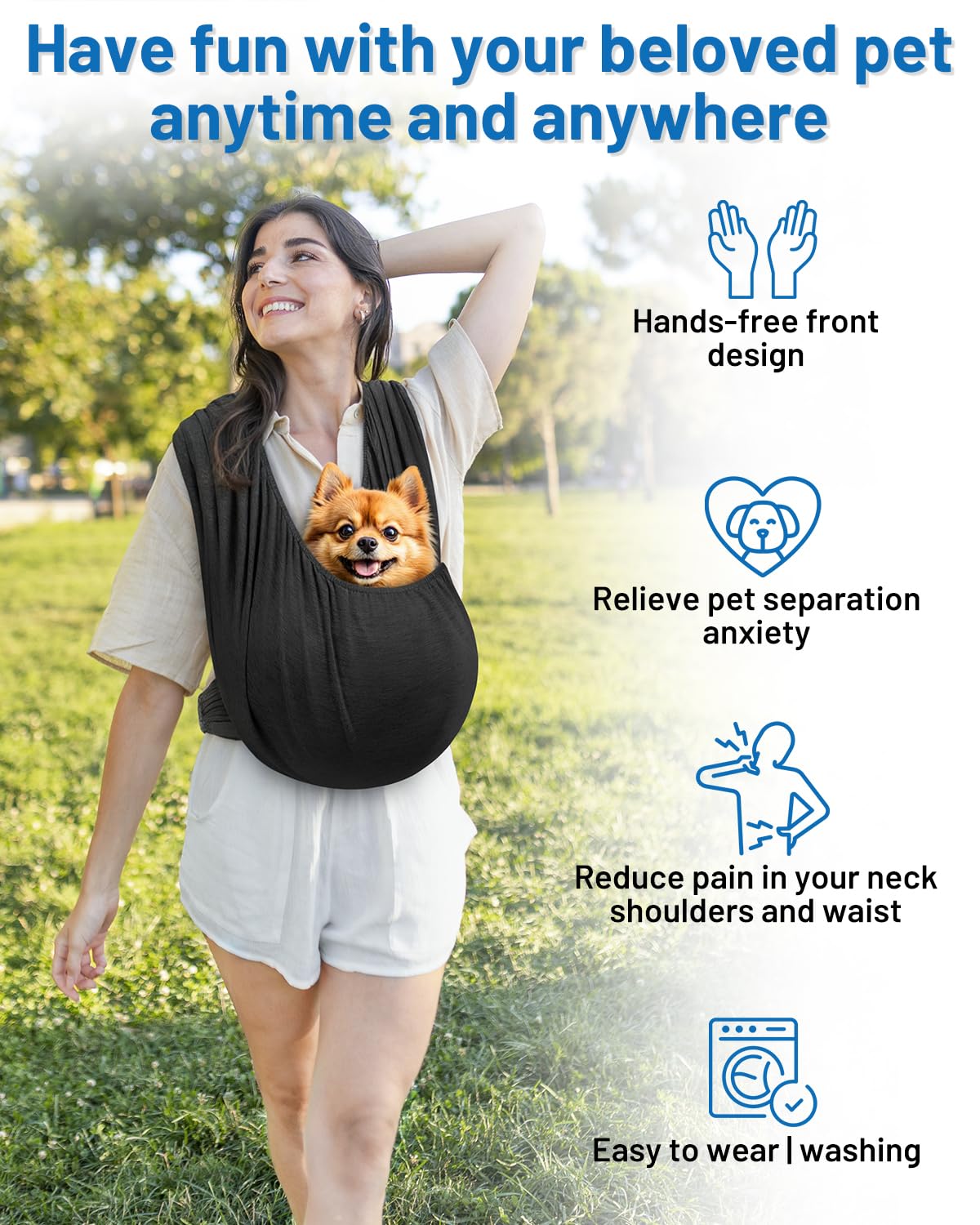 Dog Sling Carrier for Small Dogs, Front Pet Sling Carrier Chest, Adjustable Reducing Back Stress Cat Sling for Small Pet up to 2