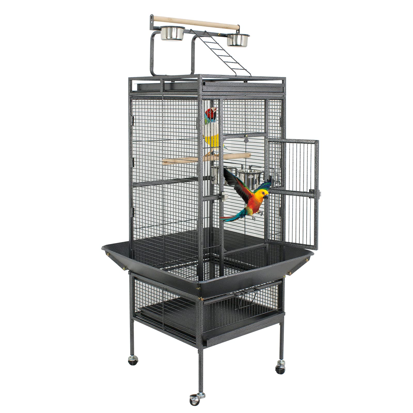 ZENY 61-inch Playtop Parrot Bird Cages, Wrought Iron Large Birdcage with Rolling Stand for Parakeet Cockatiels Quaker Conure Lov