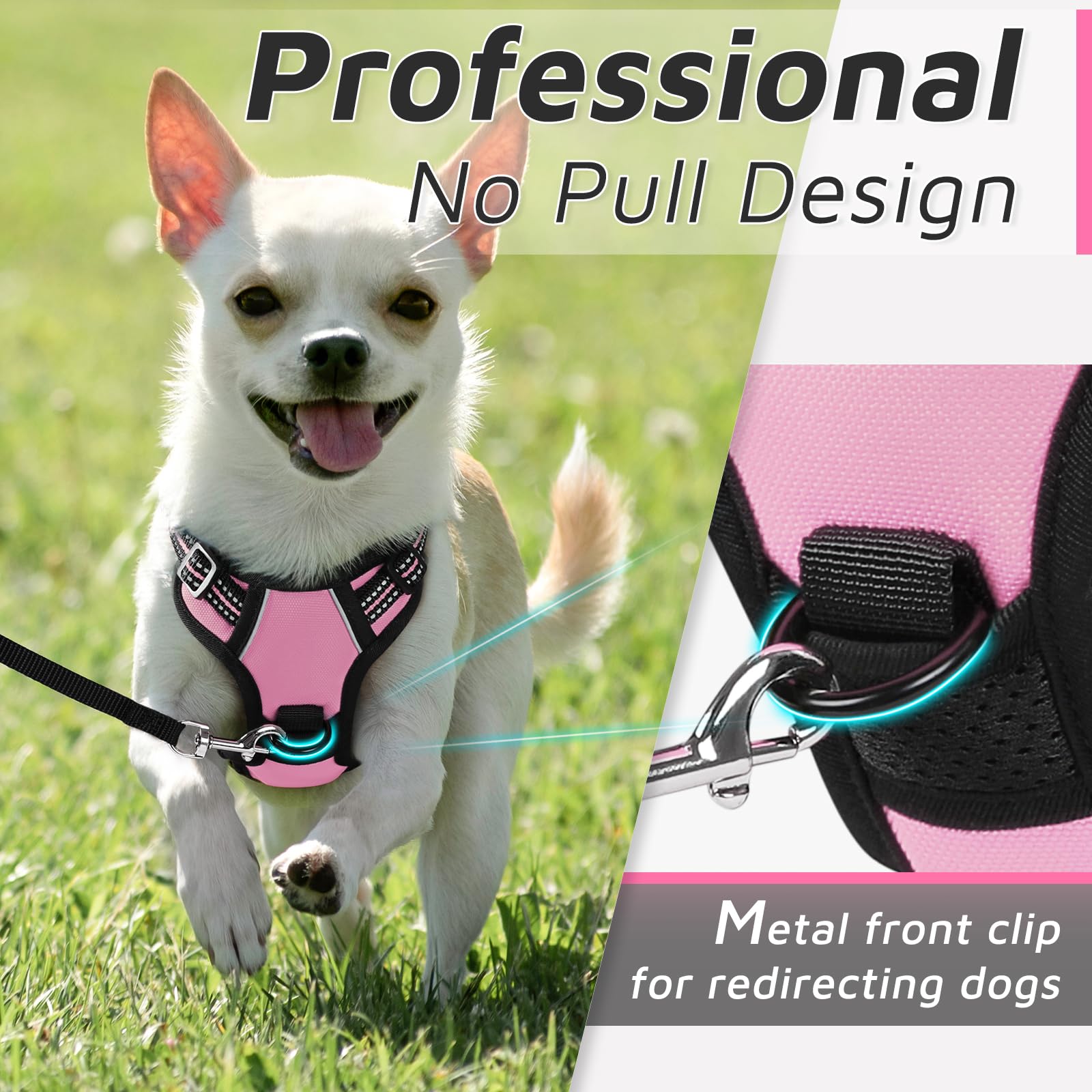 Eagloo Small Dog Harness No Pull, Service Vest With Reflective Strips And Control Handle, Adjustable And Comfortable For Easy Walking, No Choke Pet Harness With 2 Metal Rings, Pink, Xs
