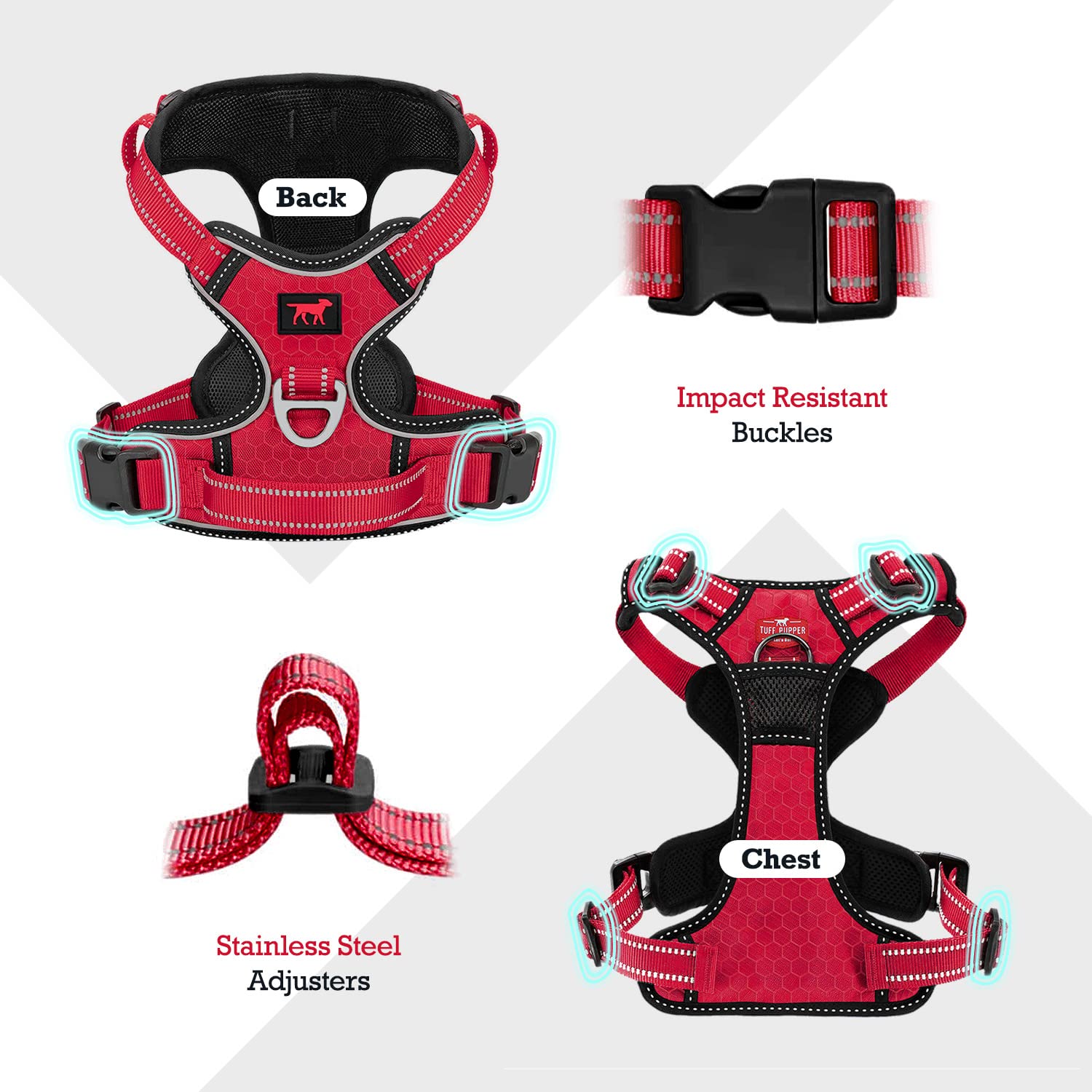 Tuff Pupper No Pull Easy Walk Dog Harness | Heavy Duty Pet Vest | Front & Back Leash Clips | Strong Safety Handle | Reflective A