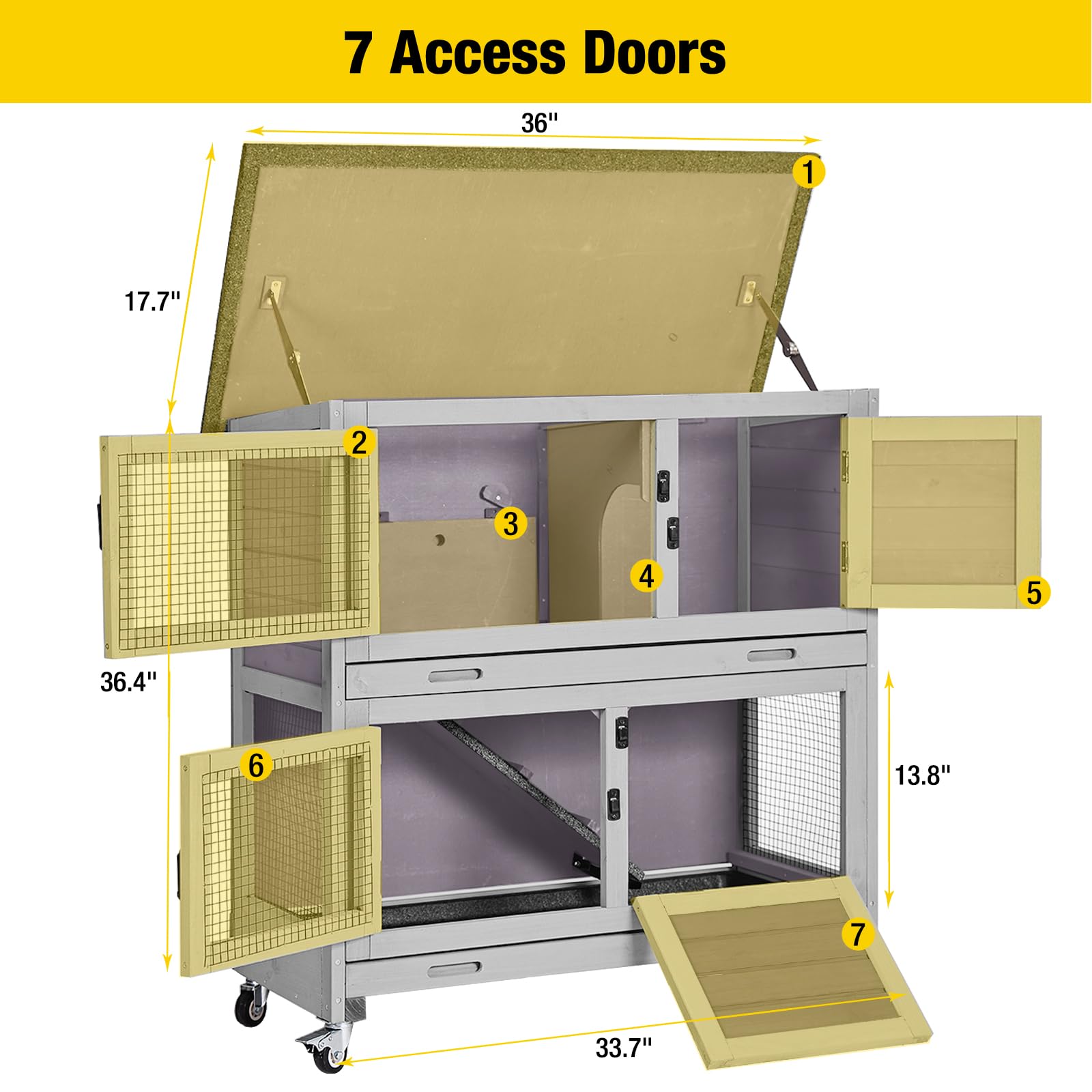 Aivituvin 36'' Rabbit Hutch Bunny Cage Indoor Outdoor Guinea Pig Cage 2 Story Wth 2 Tray, Trap Door, Wheels